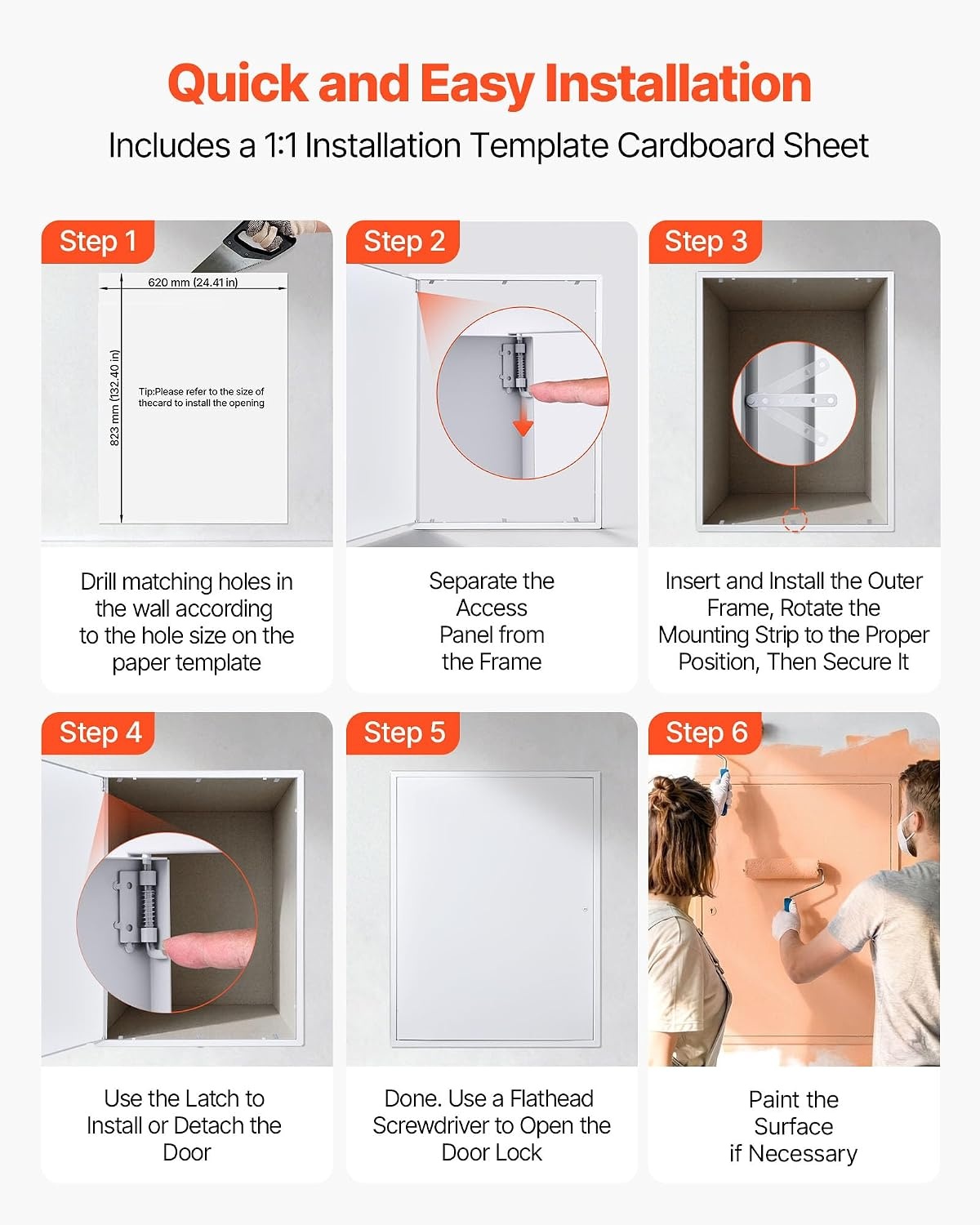 image:imageVEVOR Access Panel for Drywall 133 x 133 in Galvanized Steel Access Door Easy Install Hinged Service Panel with Screwdriver Latch for Ceiling Plumbing Electrical 124 x 124 in Cutout Size White32x24inch