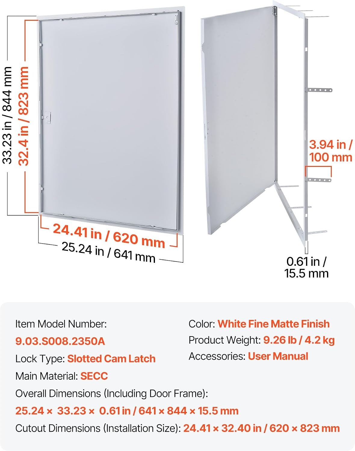 image:imageVEVOR Access Panel for Drywall 133 x 133 in Galvanized Steel Access Door Easy Install Hinged Service Panel with Screwdriver Latch for Ceiling Plumbing Electrical 124 x 124 in Cutout Size White32x24inch