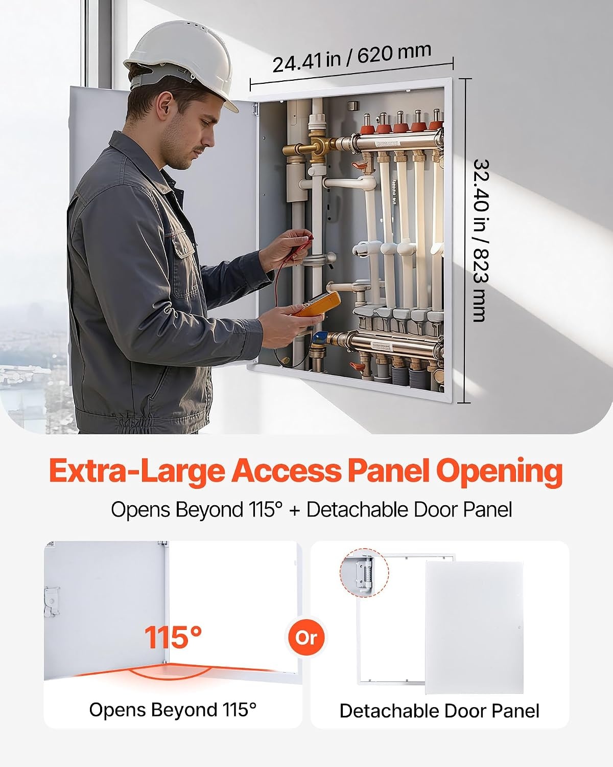 image:imageVEVOR Access Panel for Drywall 133 x 133 in Galvanized Steel Access Door Easy Install Hinged Service Panel with Screwdriver Latch for Ceiling Plumbing Electrical 124 x 124 in Cutout Size White32x24inch