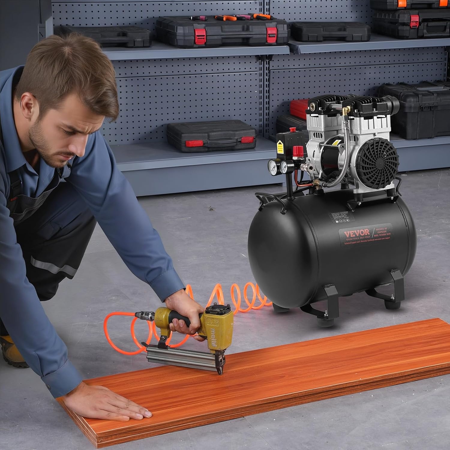 image:imageVEVOR Air Compressor 20 Gallon Steel Tank 4HP 106 CFM90 PSI Oil Free Air Compressor amp Max 125PSI Pressure 78dB Ultra Quiet Compressor for Auto Repair Tire Inflation Spray Painting 220V 60Hz10 Gallon