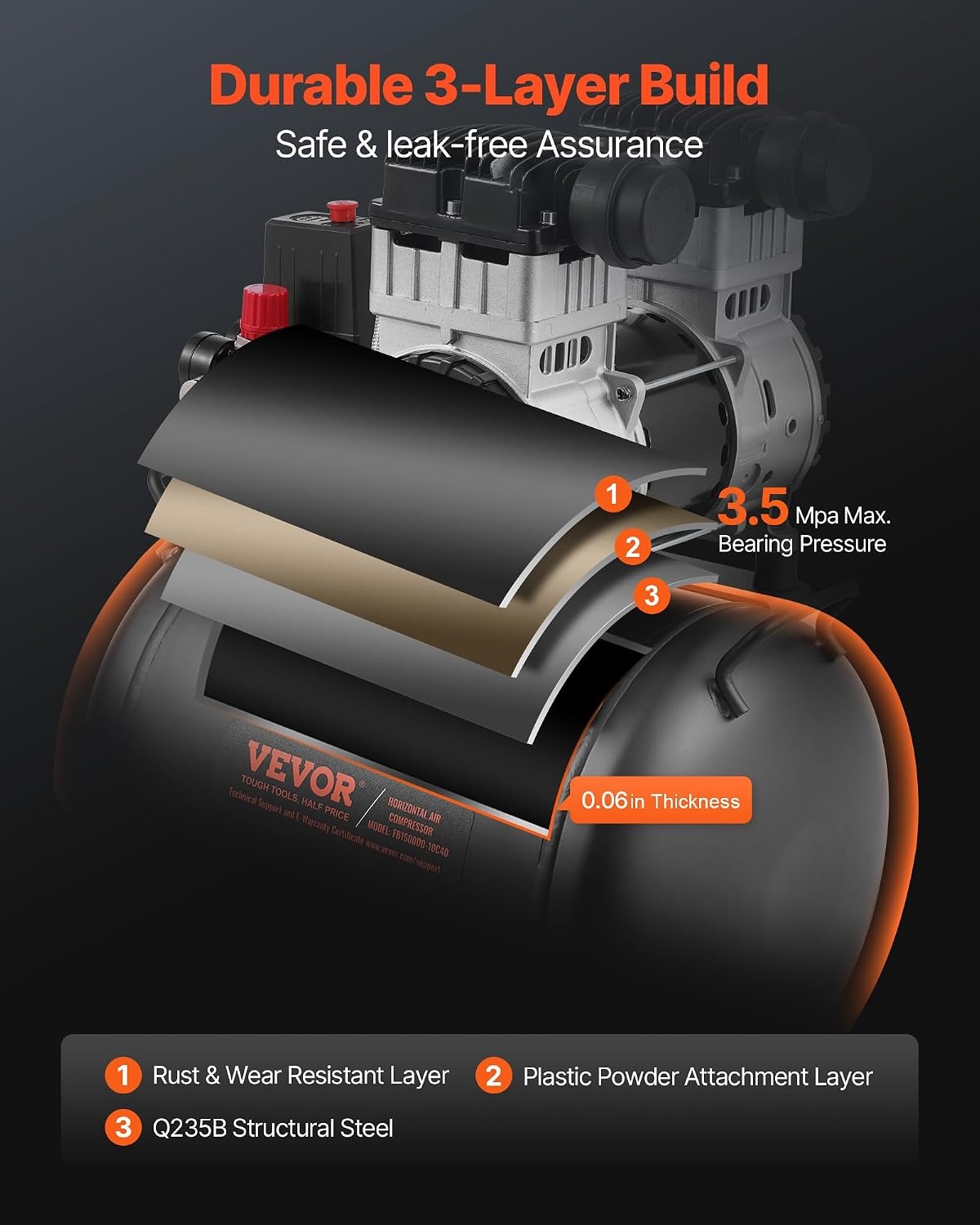 image:imageVEVOR Air Compressor 20 Gallon Steel Tank 4HP 106 CFM90 PSI Oil Free Air Compressor amp Max 125PSI Pressure 78dB Ultra Quiet Compressor for Auto Repair Tire Inflation Spray Painting 220V 60Hz10 Gallon
