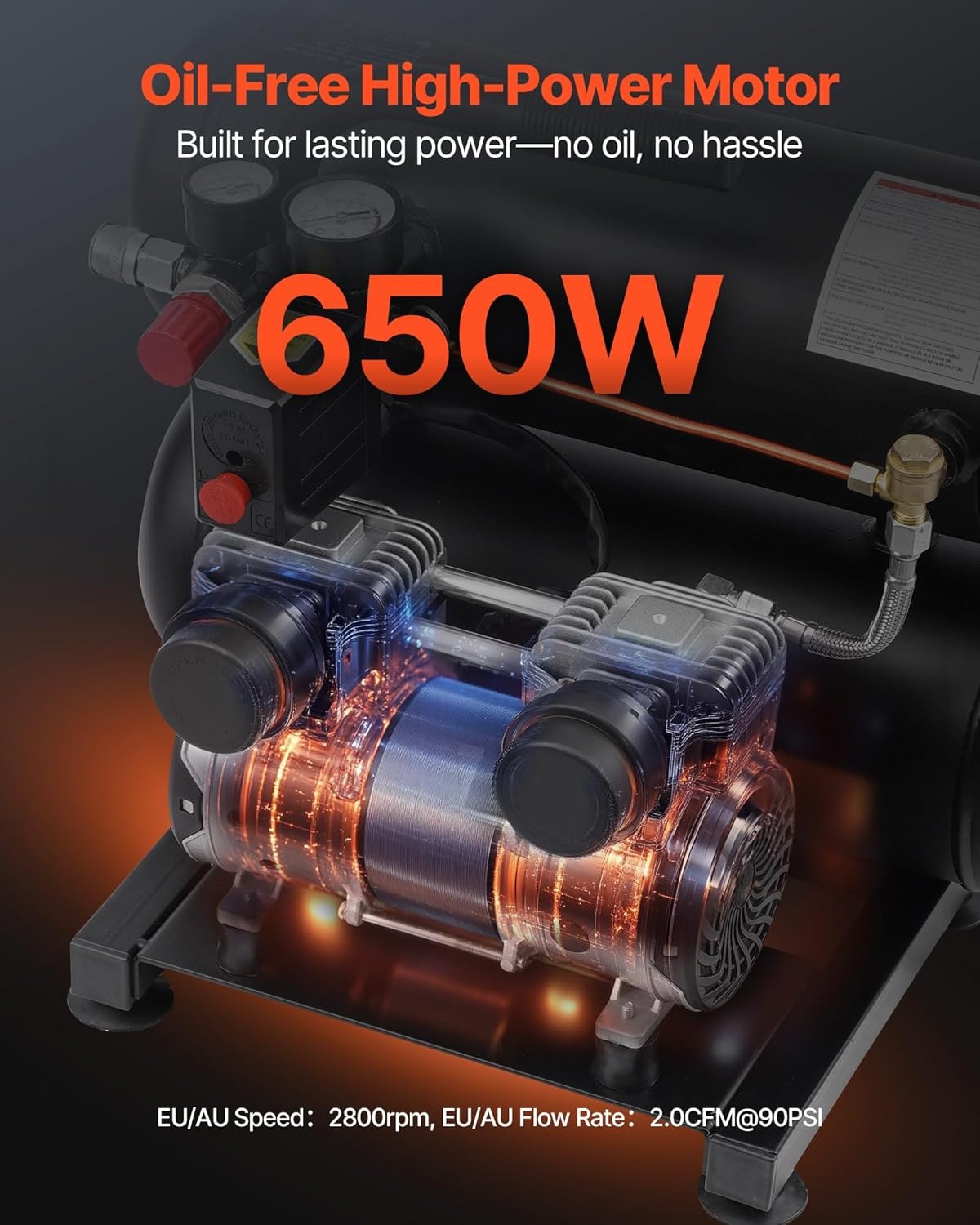 image:imageVEVOR Air Compressor 8 Gallon Steel Tank 1HP 22 CFM90 PSI Oil Free Air Compressor amp Max 120PSI Pressure 80dB Ultra Quiet Portable Compressor for Auto Repair Tire Inflation Spray Painting46 Gallon
