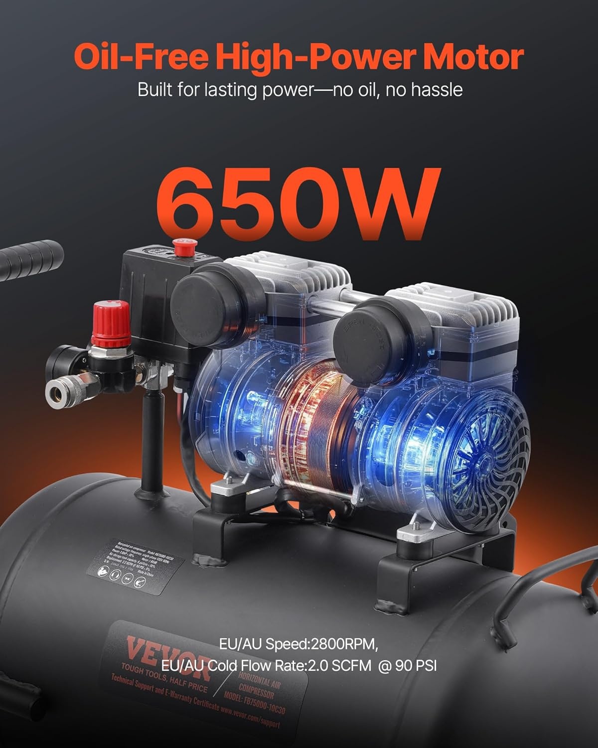 image:imageVEVOR Air Compressor 8 Gallon Steel Tank 1HP 22 CFM90 PSI Oil Free Air Compressor amp Max 120PSI Pressure 80dB Ultra Quiet Portable Compressor for Auto Repair Tire Inflation Spray Painting8 Gallon