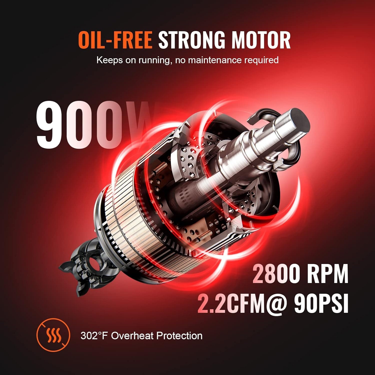 image:imageVEVOR Air Compressor 8 Gallon Steel Tank 1HP 22 CFM90 PSI Oil Free Air Compressor amp Max 120PSI Pressure 80dB Ultra Quiet Portable Compressor for Auto Repair Tire Inflation Spray Painting21 Gallon