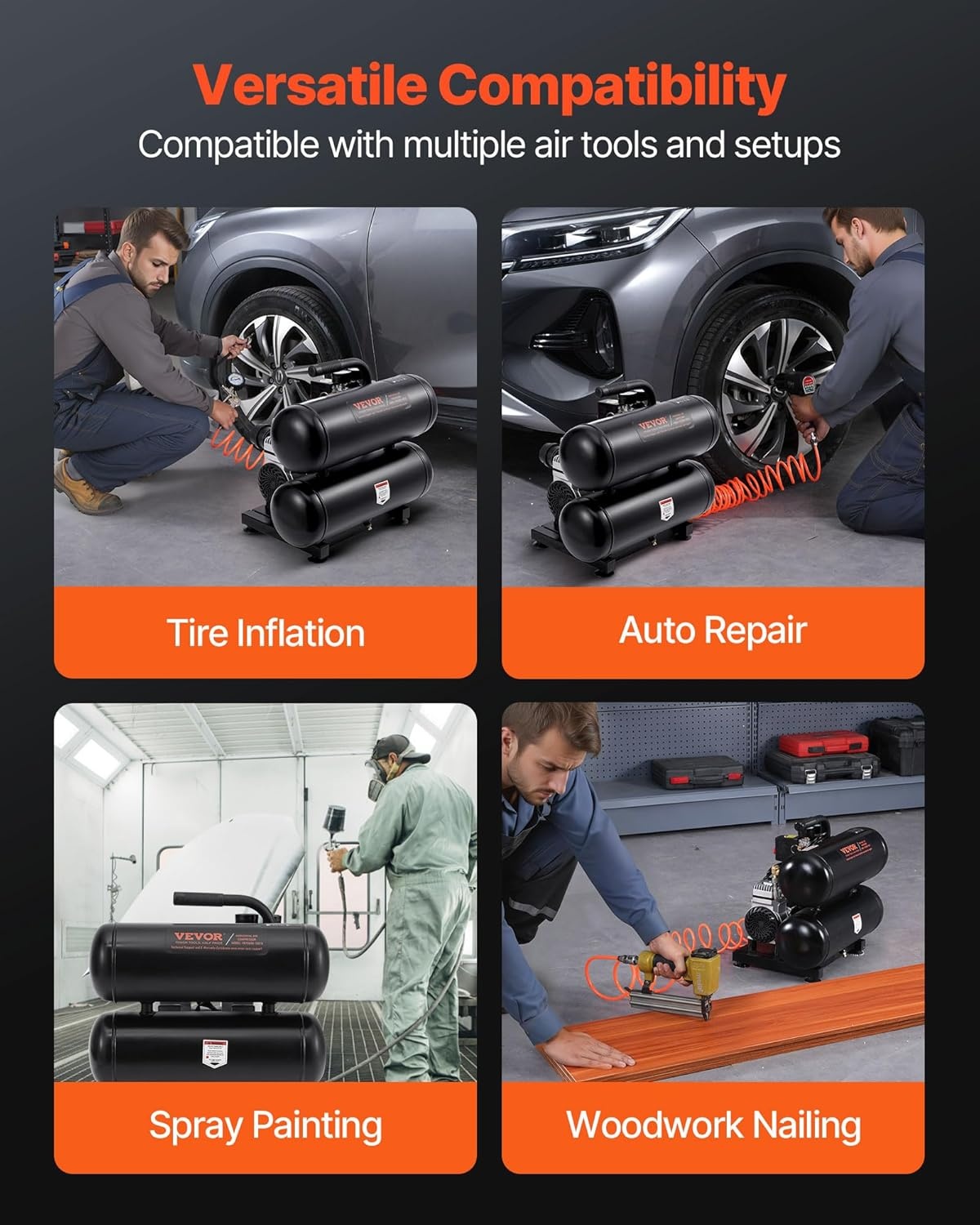 image:imageVEVOR Air Compressor 8 Gallon Steel Tank 1HP 22 CFM90 PSI Oil Free Air Compressor amp Max 120PSI Pressure 80dB Ultra Quiet Portable Compressor for Auto Repair Tire Inflation Spray Painting46 Gallon