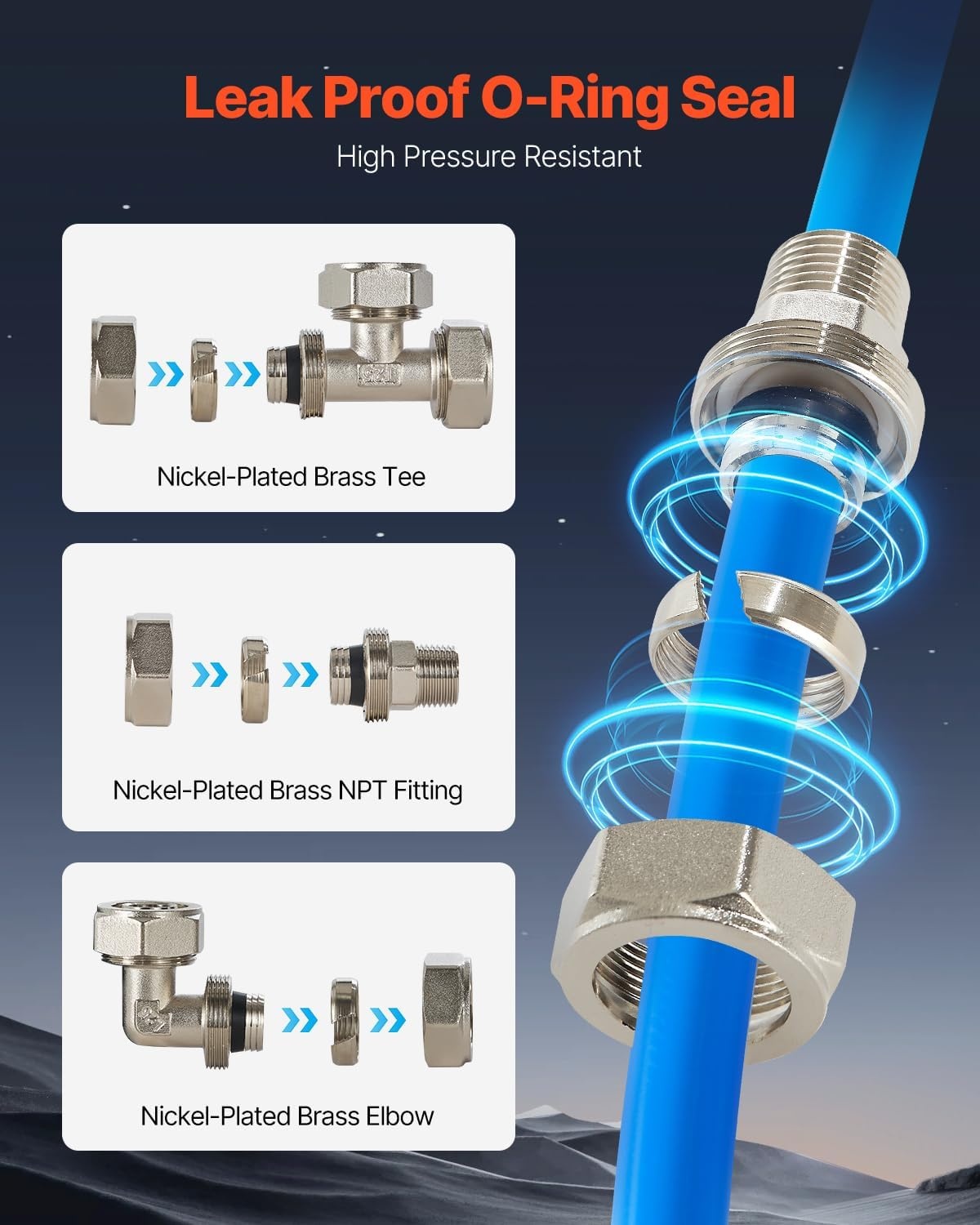 image:imageVEVOR Air Compressor Line Kit 300FT x 34 HDPEAluminum Compressed Air Piping System LeakProof PressureResistant amp EasytoInstall Compressed Air Line Tubing Kit for Garages Workshops BlueBlue