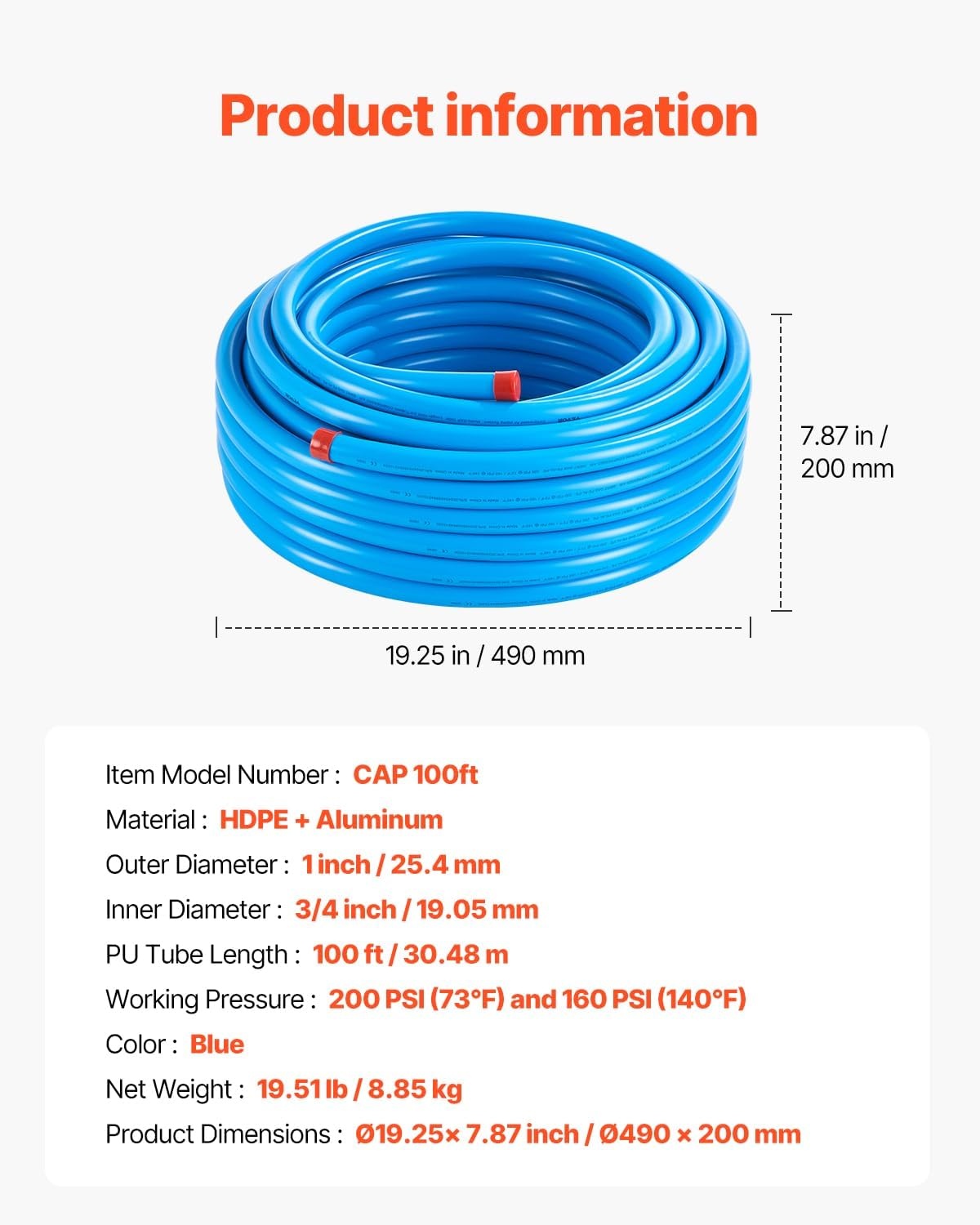 image:imageVEVOR Air Compressor Line Kit 300FT x 34 HDPEAluminum Compressed Air Piping System LeakProof PressureResistant amp EasytoInstall Compressed Air Line Tubing Kit for Garages Workshops BlueBlue