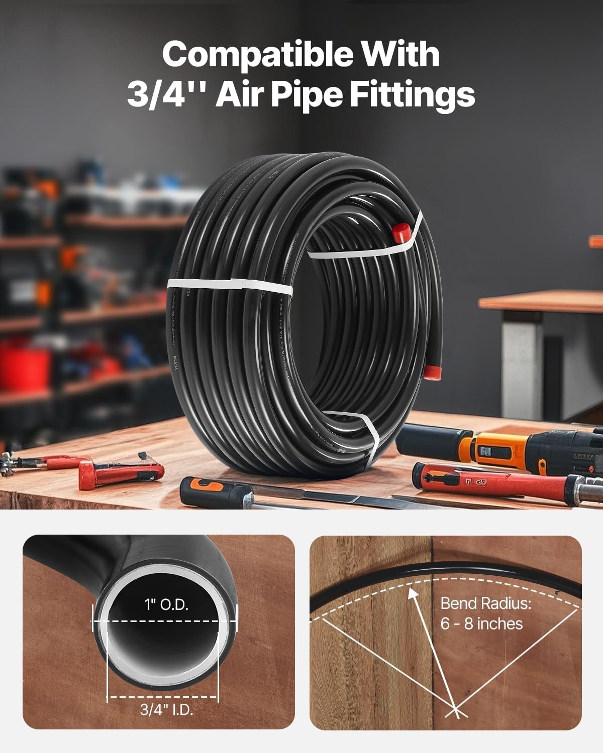 image:imageVEVOR Air Compressor Line Kit 300FT x 34 HDPEAluminum Compressed Air Piping System LeakProof PressureResistant amp EasytoInstall Compressed Air Line Tubing Kit for Garages Workshops BlueBlack