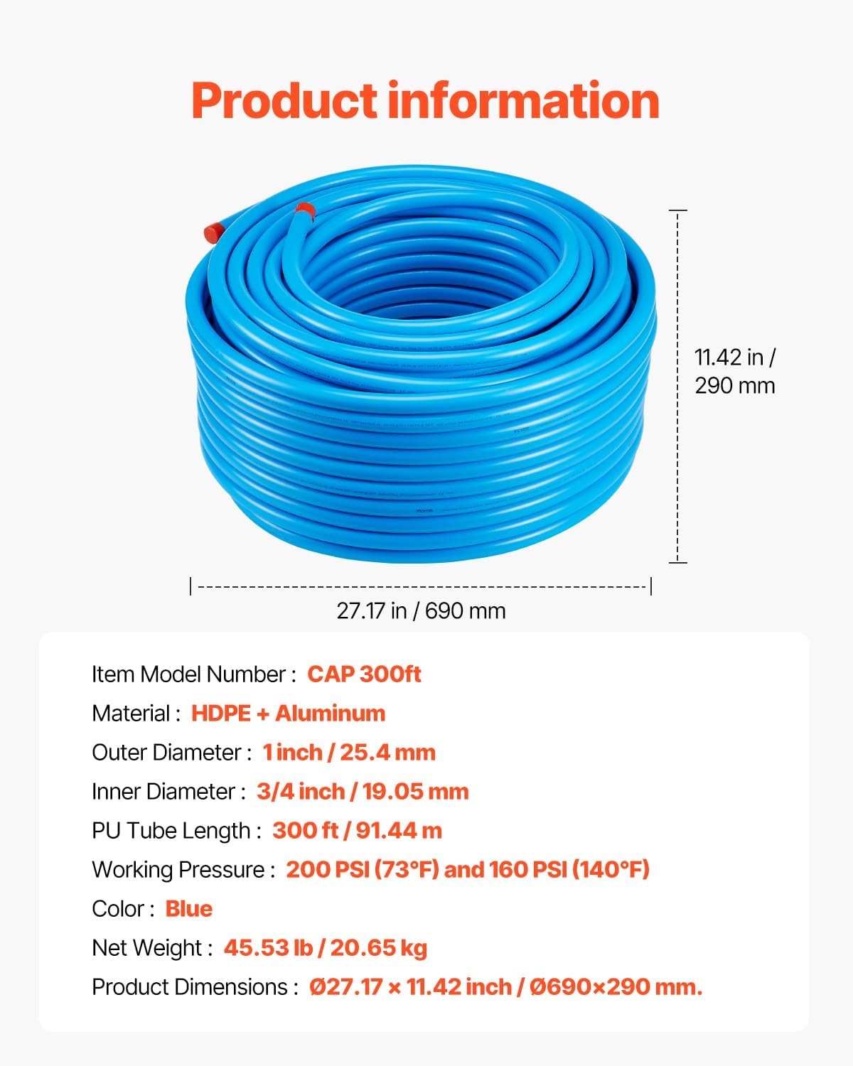 image:imageVEVOR Air Compressor Line Kit 300FT x 34 HDPEAluminum Compressed Air Piping System LeakProof PressureResistant amp EasytoInstall Compressed Air Line Tubing Kit for Garages Workshops BlueBlue