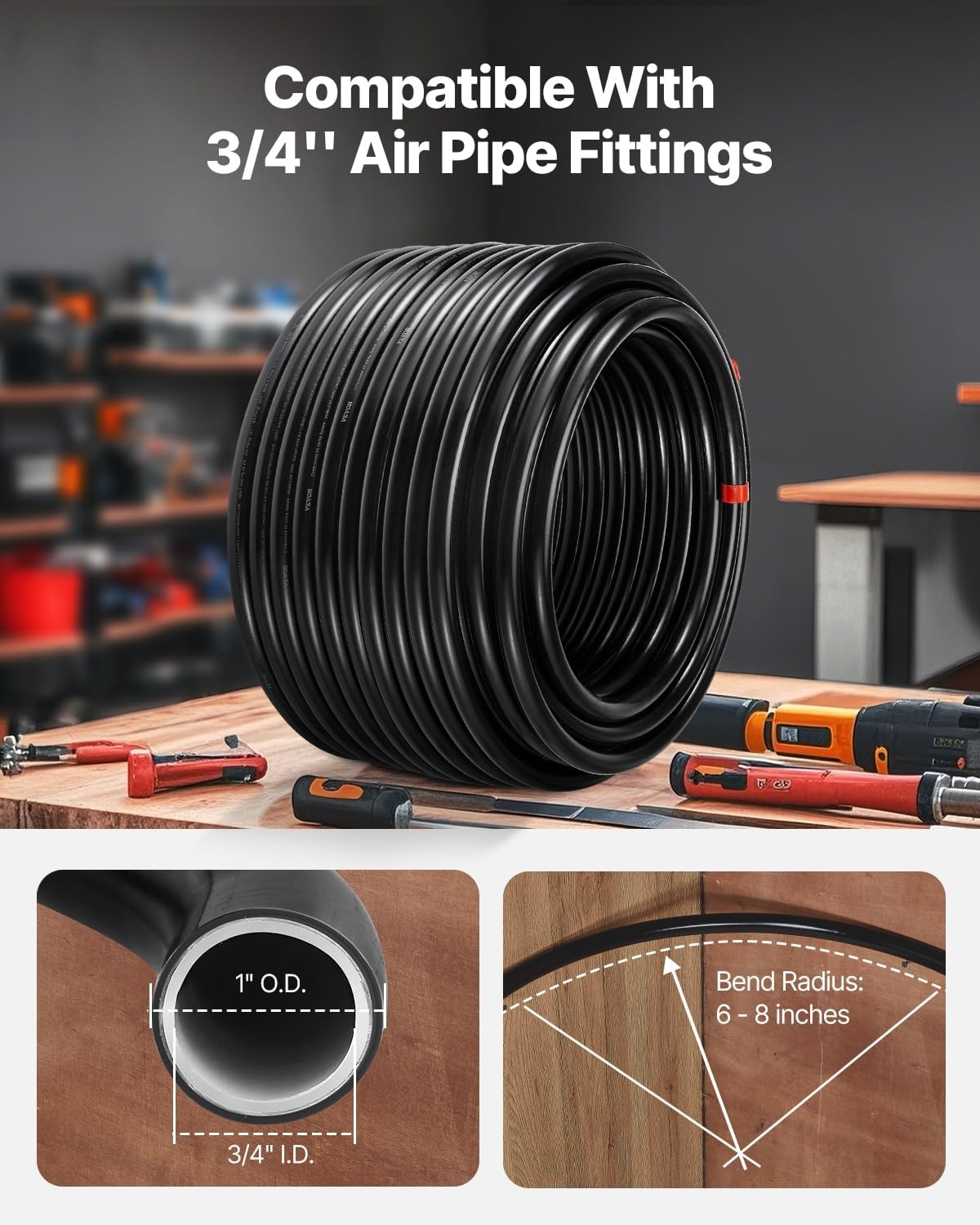 image:imageVEVOR Air Compressor Line Kit 300FT x 34 HDPEAluminum Compressed Air Piping System LeakProof PressureResistant amp EasytoInstall Compressed Air Line Tubing Kit for Garages Workshops BlueBlack