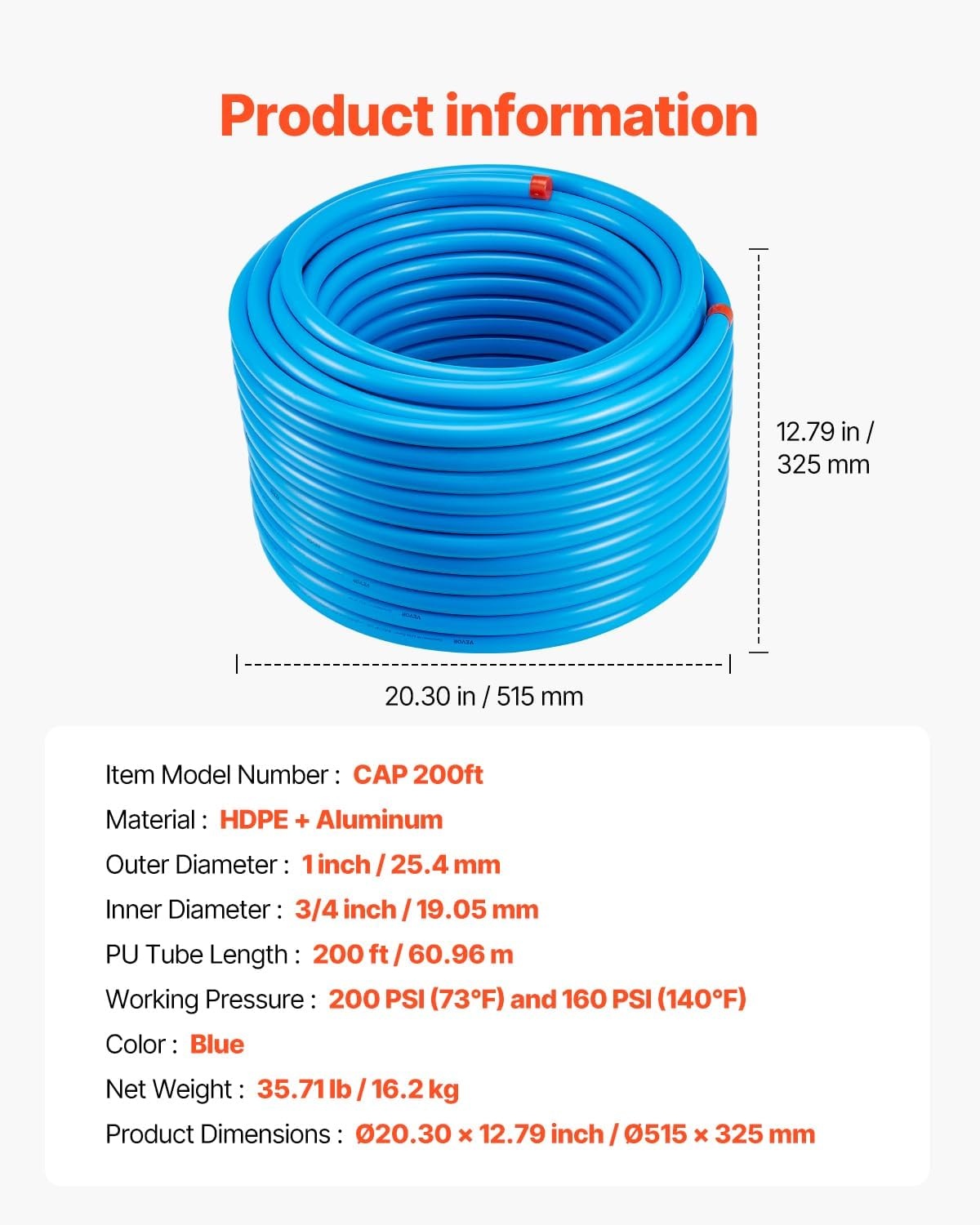 image:imageVEVOR Air Compressor Line Kit 300FT x 34 HDPEAluminum Compressed Air Piping System LeakProof PressureResistant amp EasytoInstall Compressed Air Line Tubing Kit for Garages Workshops BlueBlue