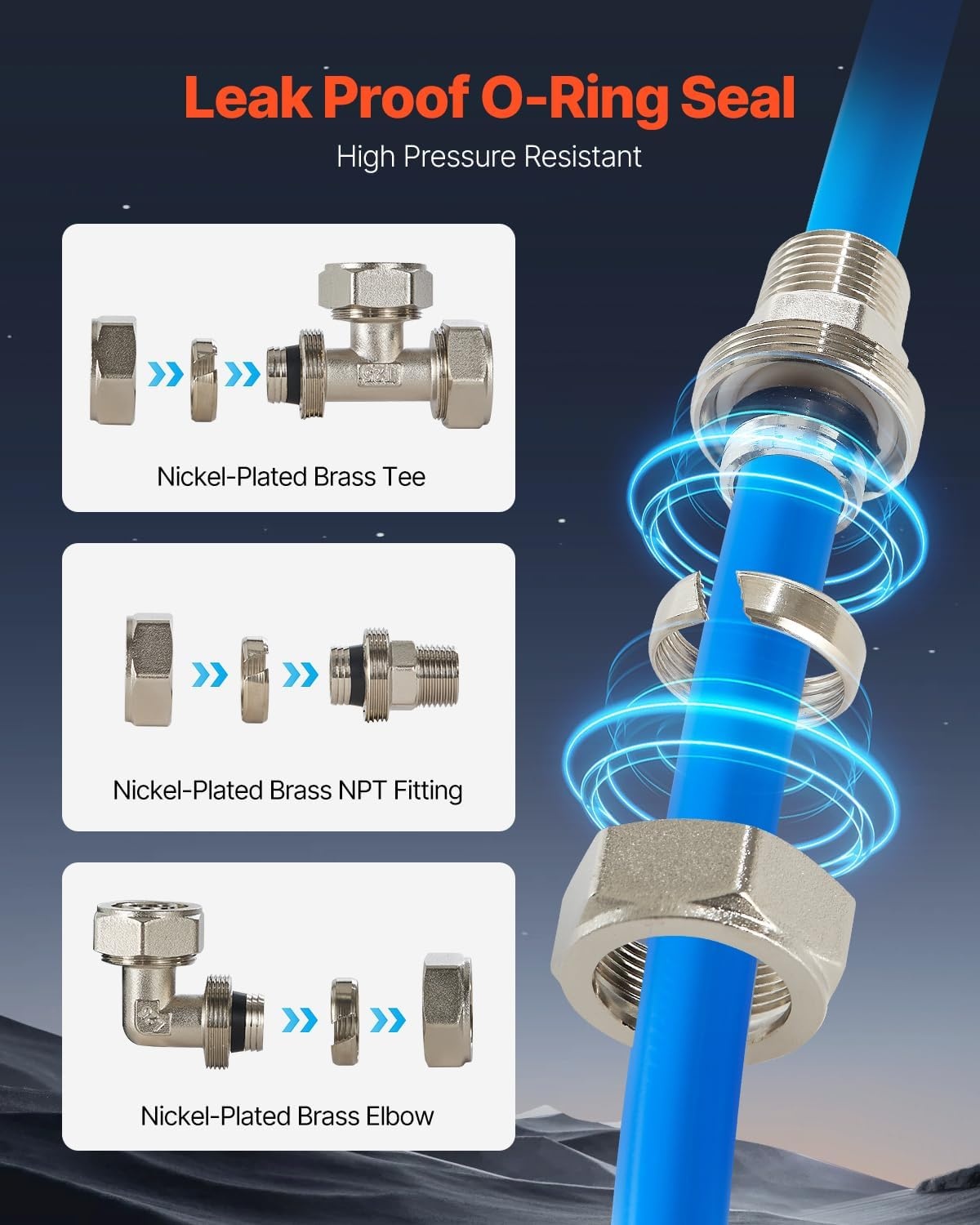 image:imageVEVOR Air Compressor Line Kit 300FT x 34 HDPEAluminum Compressed Air Piping System LeakProof PressureResistant amp EasytoInstall Compressed Air Line Tubing Kit for Garages Workshops BlueBlue
