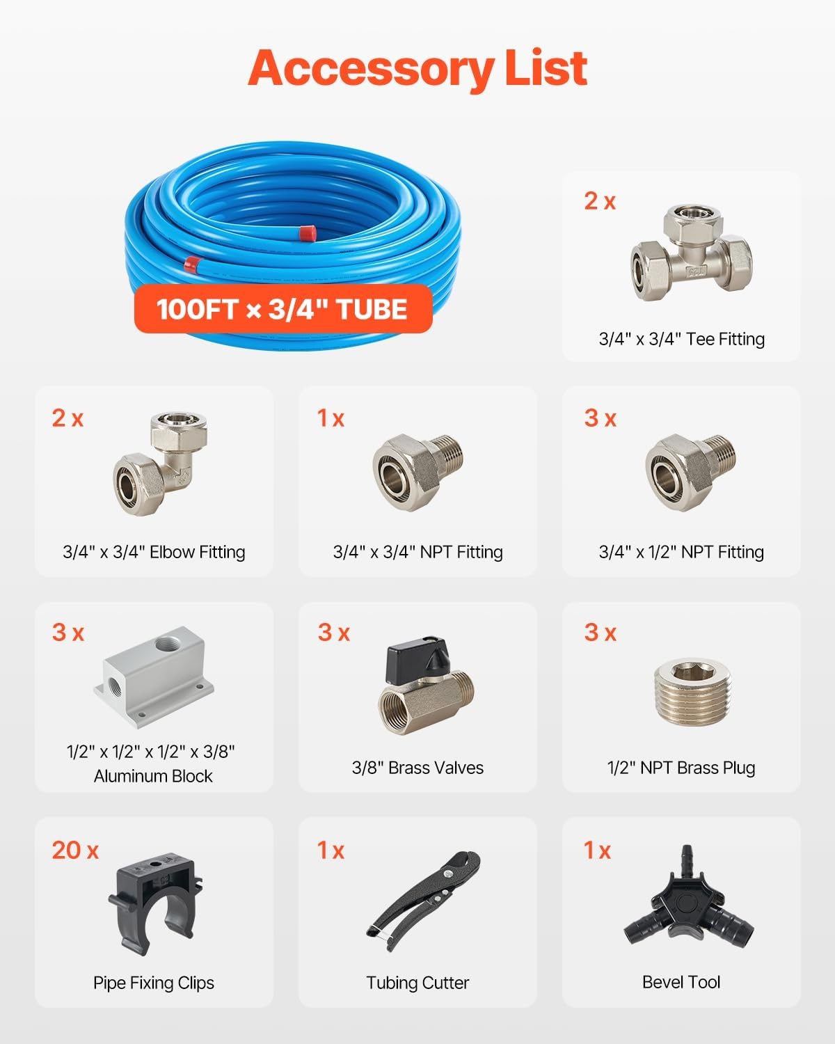 image:imageVEVOR Air Compressor Line Kit 300FT x 34 HDPEAluminum Compressed Air Piping System LeakProof PressureResistant amp EasytoInstall Compressed Air Line Tubing Kit for Garages Workshops BlueBlue