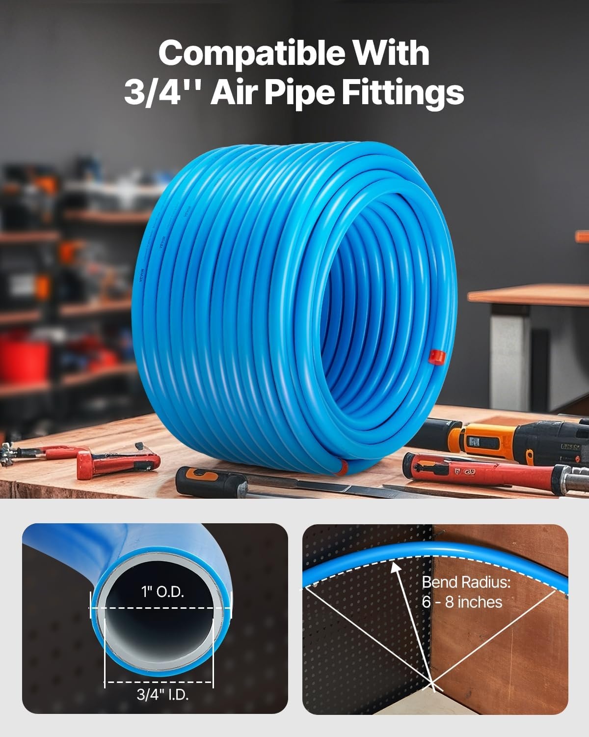 image:imageVEVOR Air Compressor Line Kit 300FT x 34 HDPEAluminum Compressed Air Piping System LeakProof PressureResistant amp EasytoInstall Compressed Air Line Tubing Kit for Garages Workshops BlueBlue