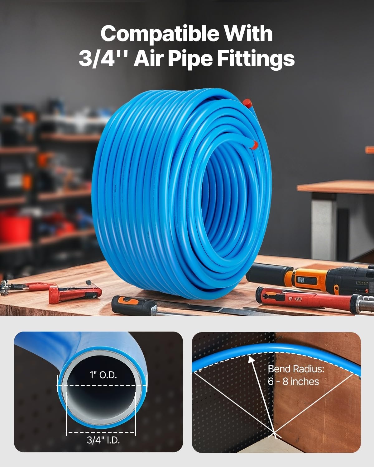image:imageVEVOR Air Compressor Line Kit 300FT x 34 HDPEAluminum Compressed Air Piping System LeakProof PressureResistant amp EasytoInstall Compressed Air Line Tubing Kit for Garages Workshops BlueBlue