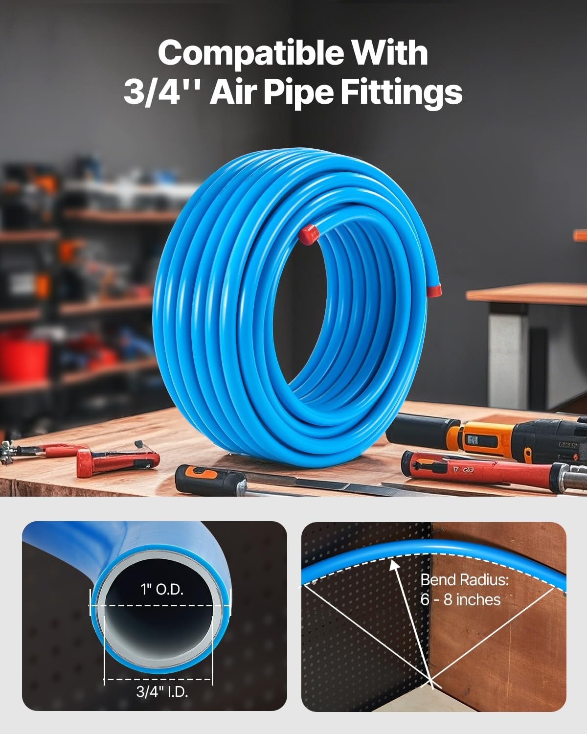 image:imageVEVOR Air Compressor Line Kit 300FT x 34 HDPEAluminum Compressed Air Piping System LeakProof PressureResistant amp EasytoInstall Compressed Air Line Tubing Kit for Garages Workshops BlueBlue