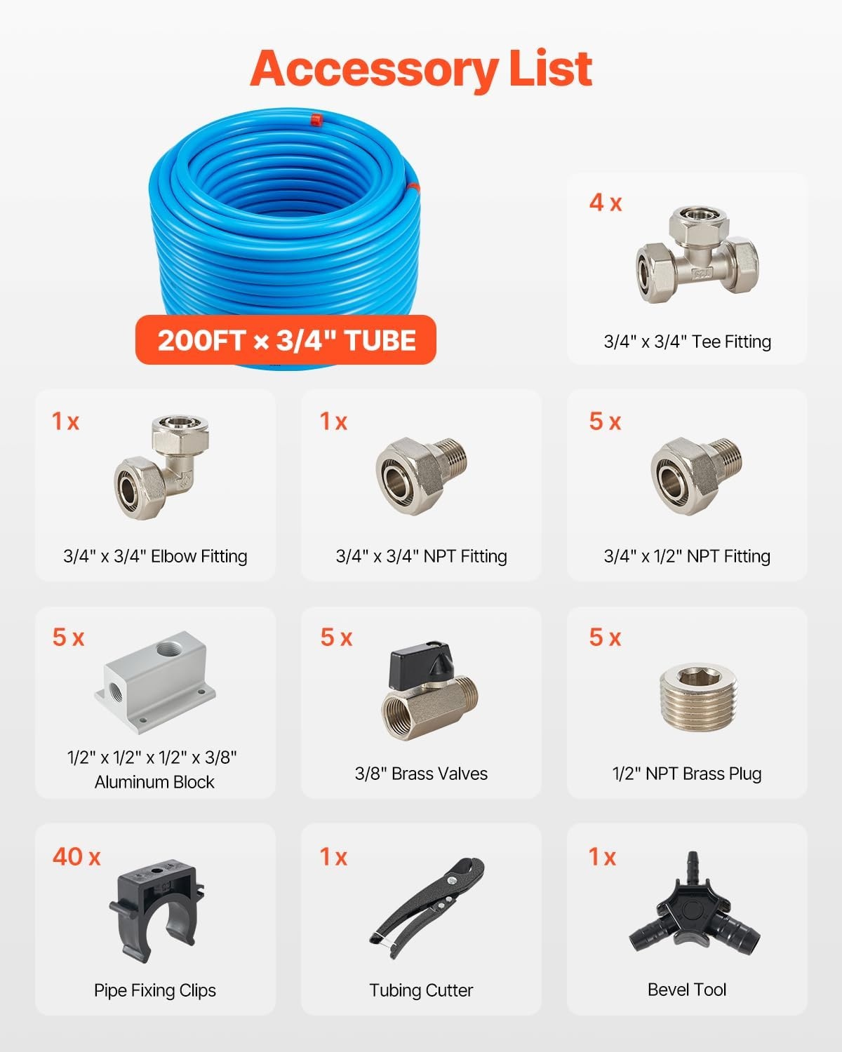 image:imageVEVOR Air Compressor Line Kit 300FT x 34 HDPEAluminum Compressed Air Piping System LeakProof PressureResistant amp EasytoInstall Compressed Air Line Tubing Kit for Garages Workshops BlueBlue