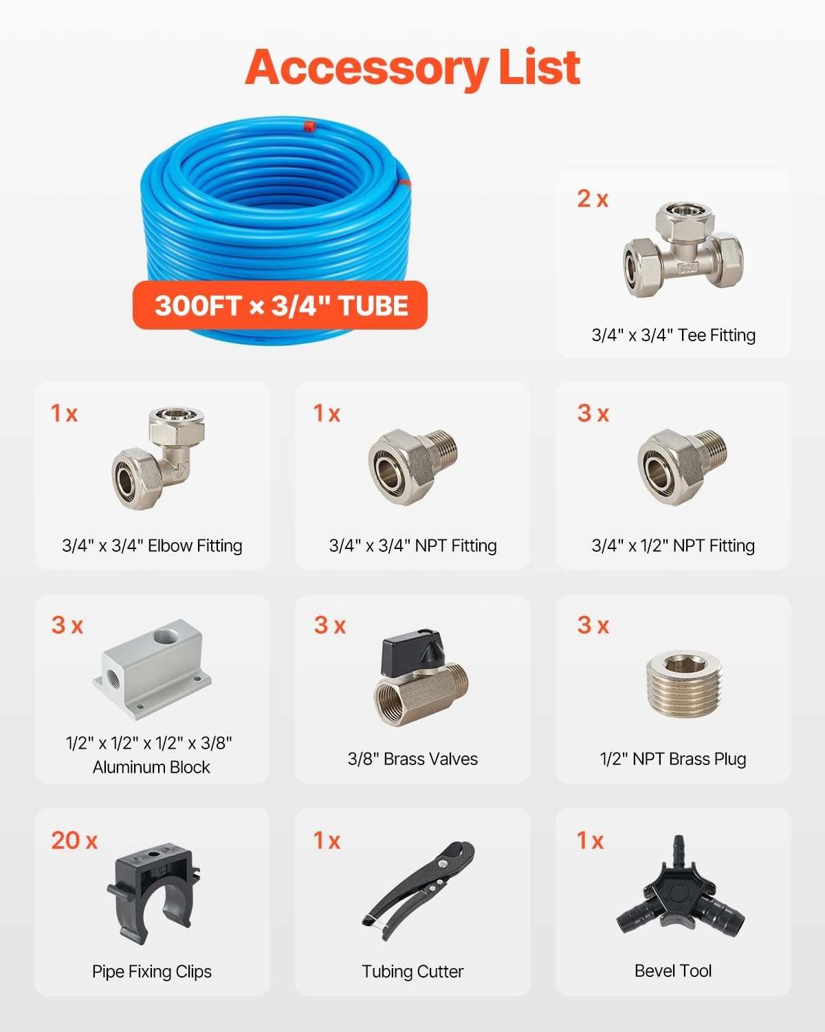 image:imageVEVOR Air Compressor Line Kit 300FT x 34 HDPEAluminum Compressed Air Piping System LeakProof PressureResistant amp EasytoInstall Compressed Air Line Tubing Kit for Garages Workshops BlueBlue
