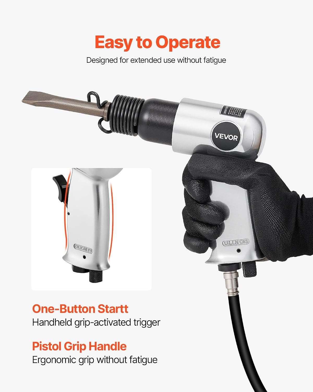 image:imageVEVOR Air Hammer 4500BPM Pneumatic Hammer with Rust Removal Air Needle Scaler amp 4PCS Chisels Round Shank Lightweight amp Compact Air Chisel Pneumatic Shovel Tool for Cutting Scraping Demolishing