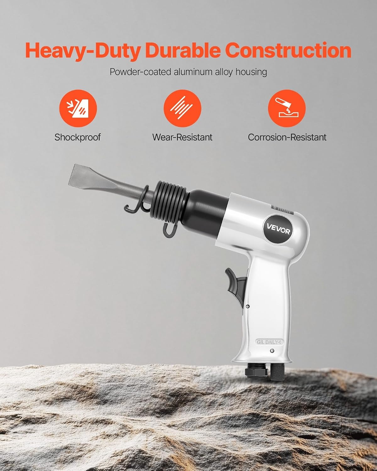 image:imageVEVOR Air Hammer 4500BPM Pneumatic Hammer with Rust Removal Air Needle Scaler amp 4PCS Chisels Round Shank Lightweight amp Compact Air Chisel Pneumatic Shovel Tool for Cutting Scraping Demolishing