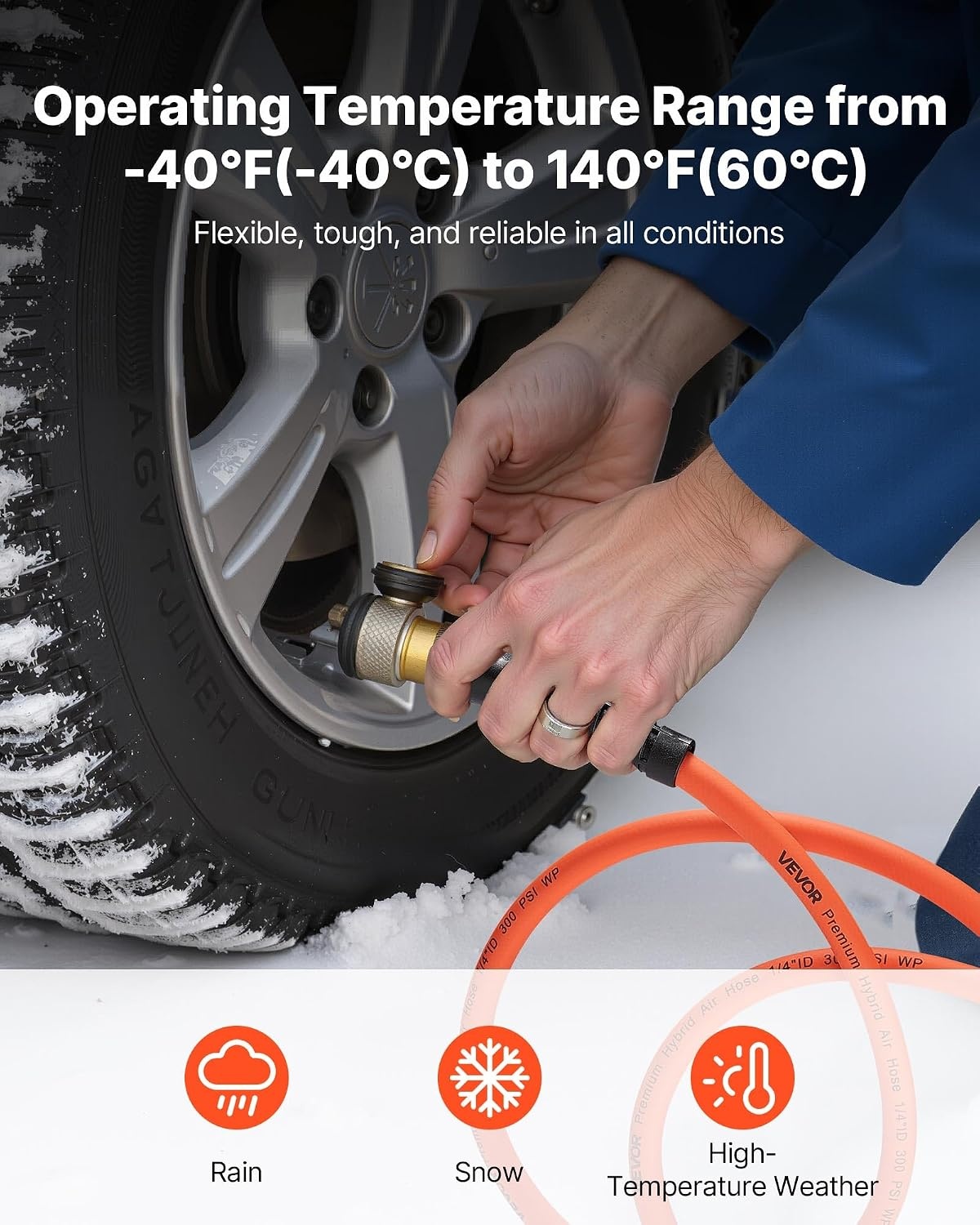 image:imageVEVOR Air Hose 38 x 250FT Hybrid Air Compressor Hose 300 PSI KinkResistant Pneumatic Hoses with ThreeLayer Construction for Auto amp Home DIY Projetcs AllWeather Flexibility No Fittings14IN X 100FT