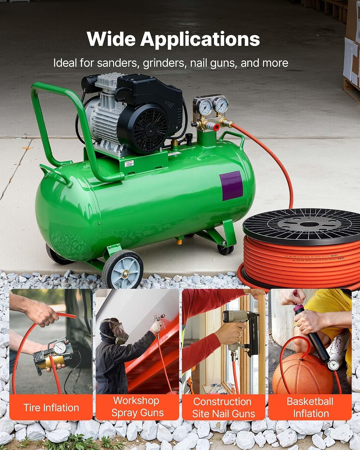 image:imageVEVOR Air Hose 38 x 250FT Hybrid Air Compressor Hose 300 PSI KinkResistant Pneumatic Hoses with ThreeLayer Construction for Auto amp Home DIY Projetcs AllWeather Flexibility No Fittings38IN X 250FT