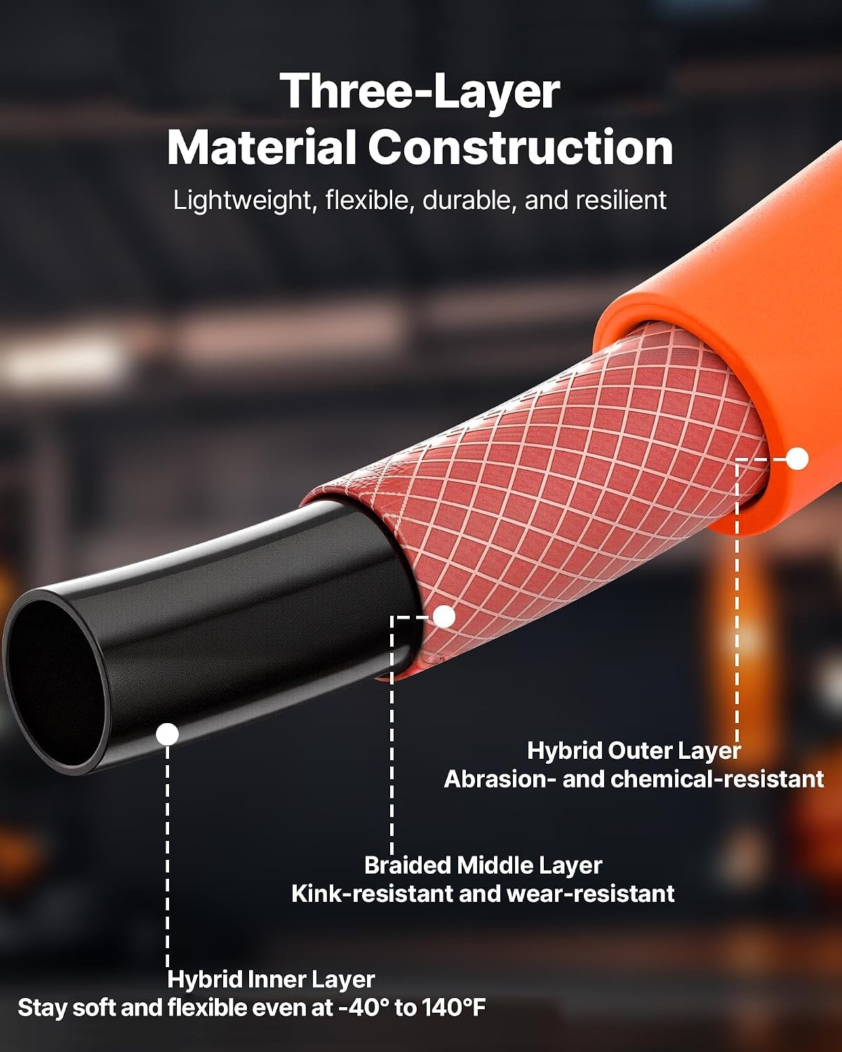 image:imageVEVOR Air Hose 38 x 250FT Hybrid Air Compressor Hose 300 PSI KinkResistant Pneumatic Hoses with ThreeLayer Construction for Auto amp Home DIY Projetcs AllWeather Flexibility No Fittings12IN X 50FT
