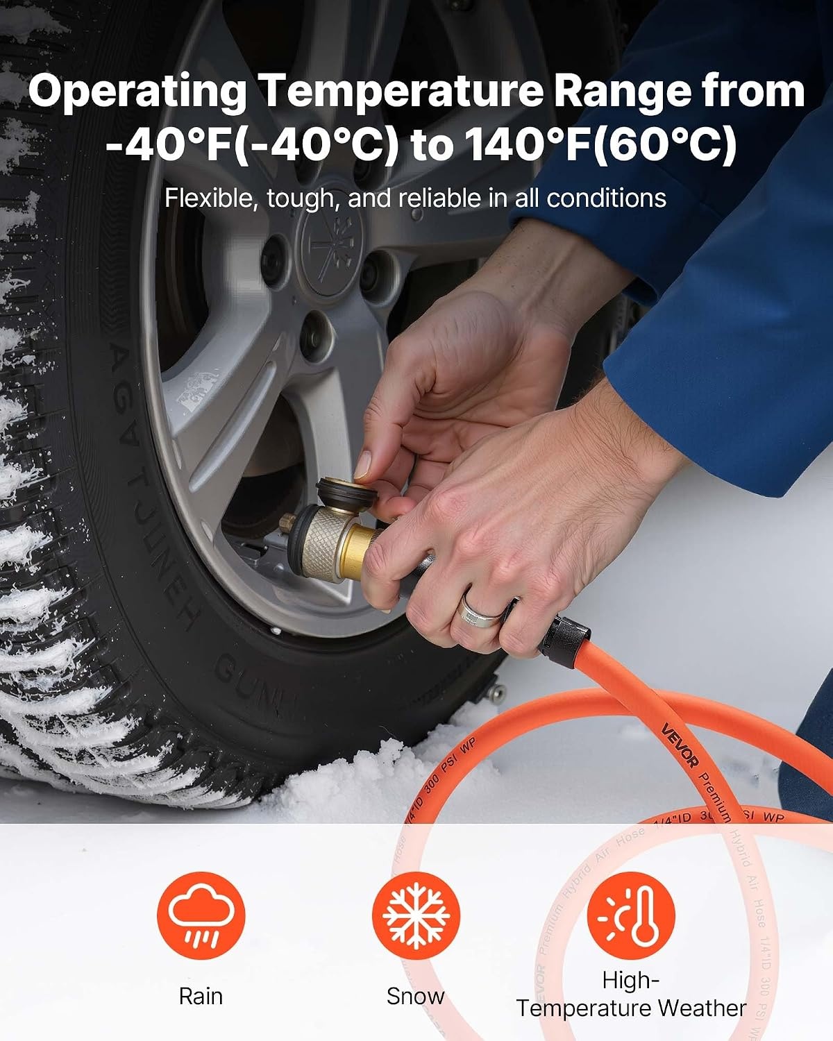 image:imageVEVOR Air Hose 38 x 250FT Hybrid Air Compressor Hose 300 PSI KinkResistant Pneumatic Hoses with ThreeLayer Construction for Auto amp Home DIY Projetcs AllWeather Flexibility No Fittings38IN X 25FT