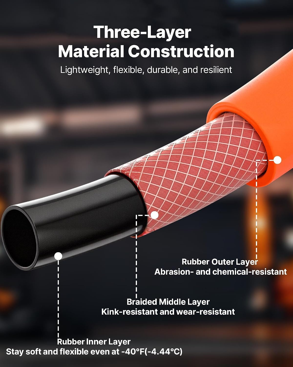 image:imageVEVOR Air Hose 38 x 250FT Hybrid Air Compressor Hose 300 PSI KinkResistant Pneumatic Hoses with ThreeLayer Construction for Auto amp Home DIY Projetcs AllWeather Flexibility No Fittings38IN X 50FT