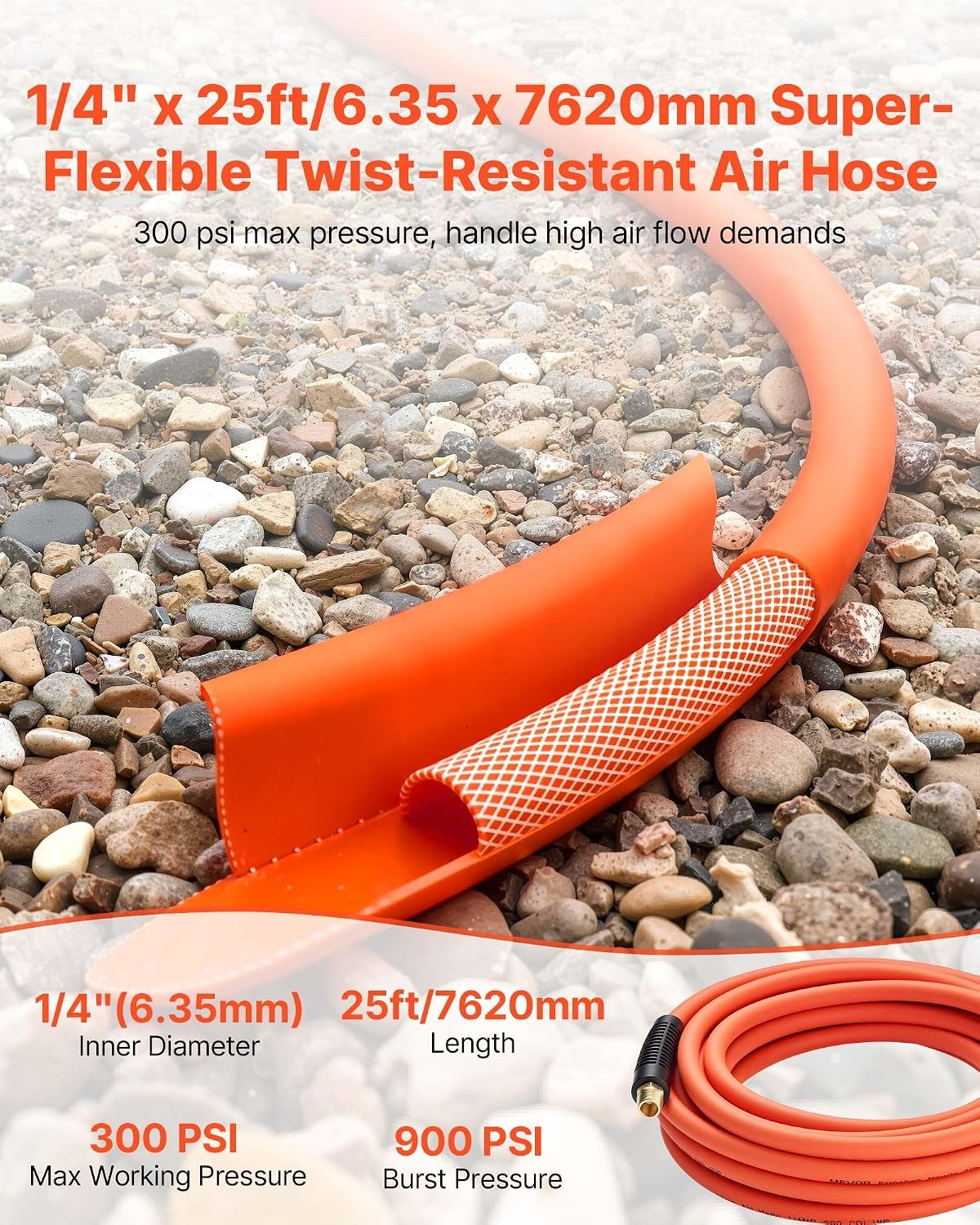 image:imageVEVOR Air Hose 38 x 250FT Hybrid Air Compressor Hose 300 PSI KinkResistant Pneumatic Hoses with ThreeLayer Construction for Auto amp Home DIY Projetcs AllWeather Flexibility No Fittings14IN X 25FT