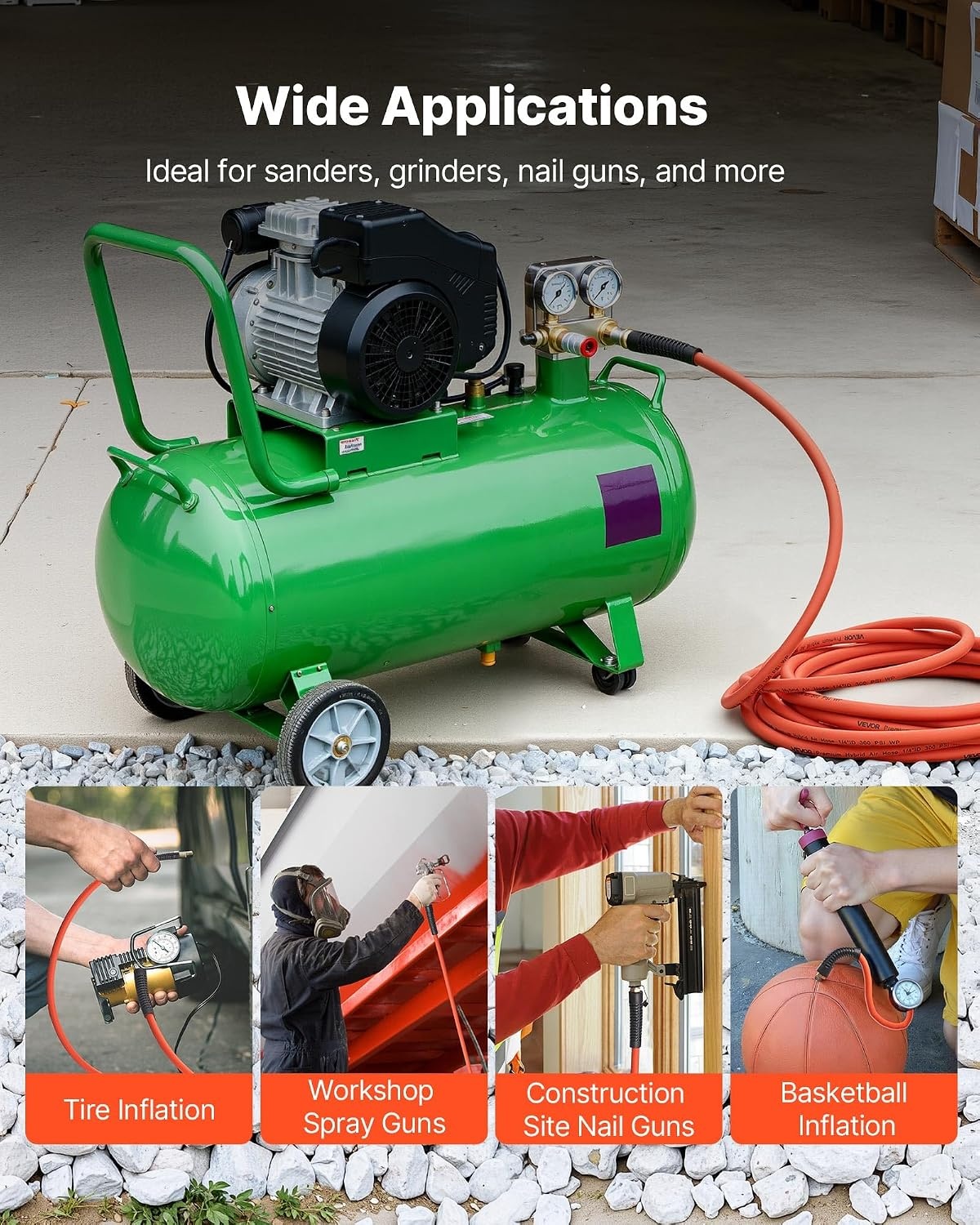 image:imageVEVOR Air Hose 38 x 250FT Hybrid Air Compressor Hose 300 PSI KinkResistant Pneumatic Hoses with ThreeLayer Construction for Auto amp Home DIY Projetcs AllWeather Flexibility No Fittings12IN X 50FT