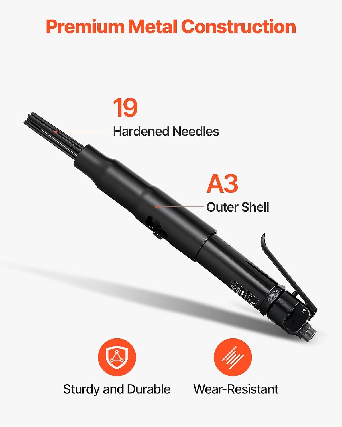 image:imageVEVOR Air Needle Scaler 3400BPM Pneumatic Scaler for Rust Paint Removal with 3Speed Adjustment 19 Hardened Needles amp 3 Air Nozzle Connectors Lightweight Compact amp Ergonomic Grip