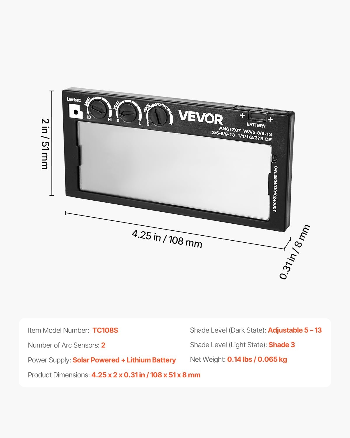 image:imageVEVOR Auto Darkening Welding Lens 425 x 2 Shade 513 Adjustable True Color Welding Lens with Dual Arc Sensors amp Gold Coating Compatible with Most Welding Helmets for TIG MIG MMA Applications