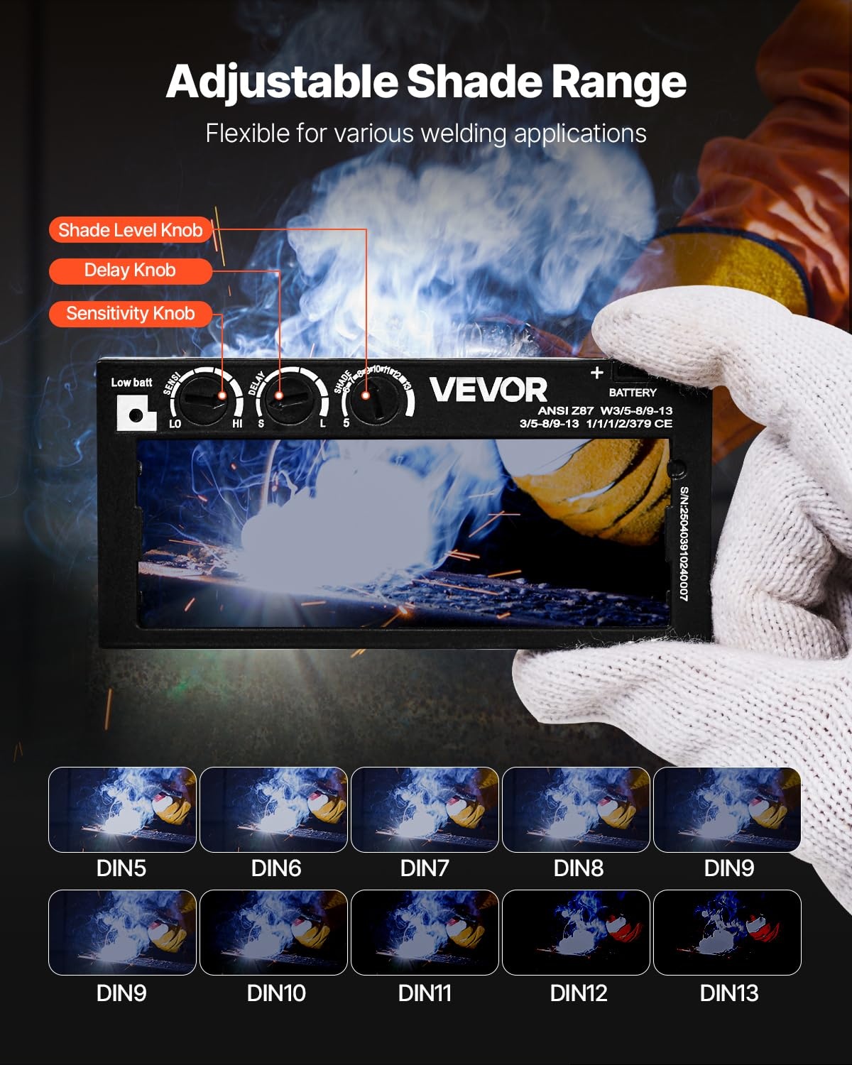 image:imageVEVOR Auto Darkening Welding Lens 425 x 2 Shade 513 Adjustable True Color Welding Lens with Dual Arc Sensors amp Gold Coating Compatible with Most Welding Helmets for TIG MIG MMA Applications