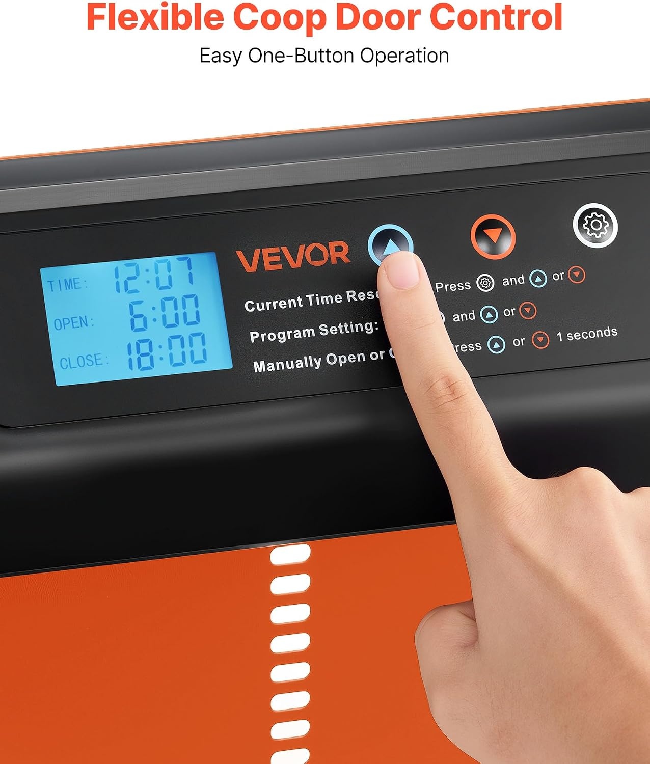 image:imageVEVOR Automatic Chicken Coop Door Battery Powered Chicken Coop Door with Timer amp Manual Setting AntiPinch Security Durable Aluminum Alloy Auto Chick Run Gate Opener with Waterproof Sealing BlackOrange