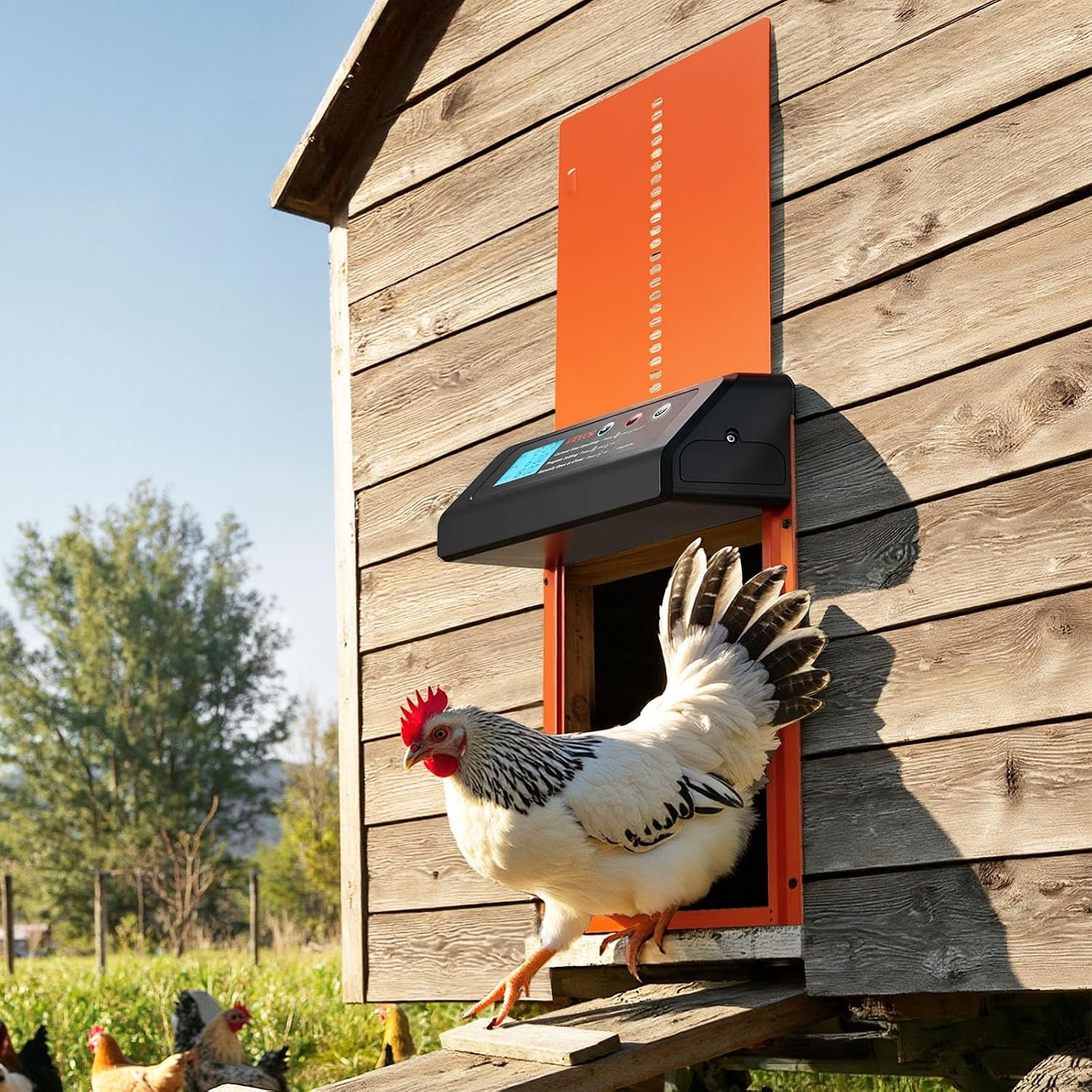 image:imageVEVOR Automatic Chicken Coop Door Battery Powered Chicken Coop Door with Timer amp Manual Setting AntiPinch Security Durable Aluminum Alloy Auto Chick Run Gate Opener with Waterproof Sealing BlackOrange