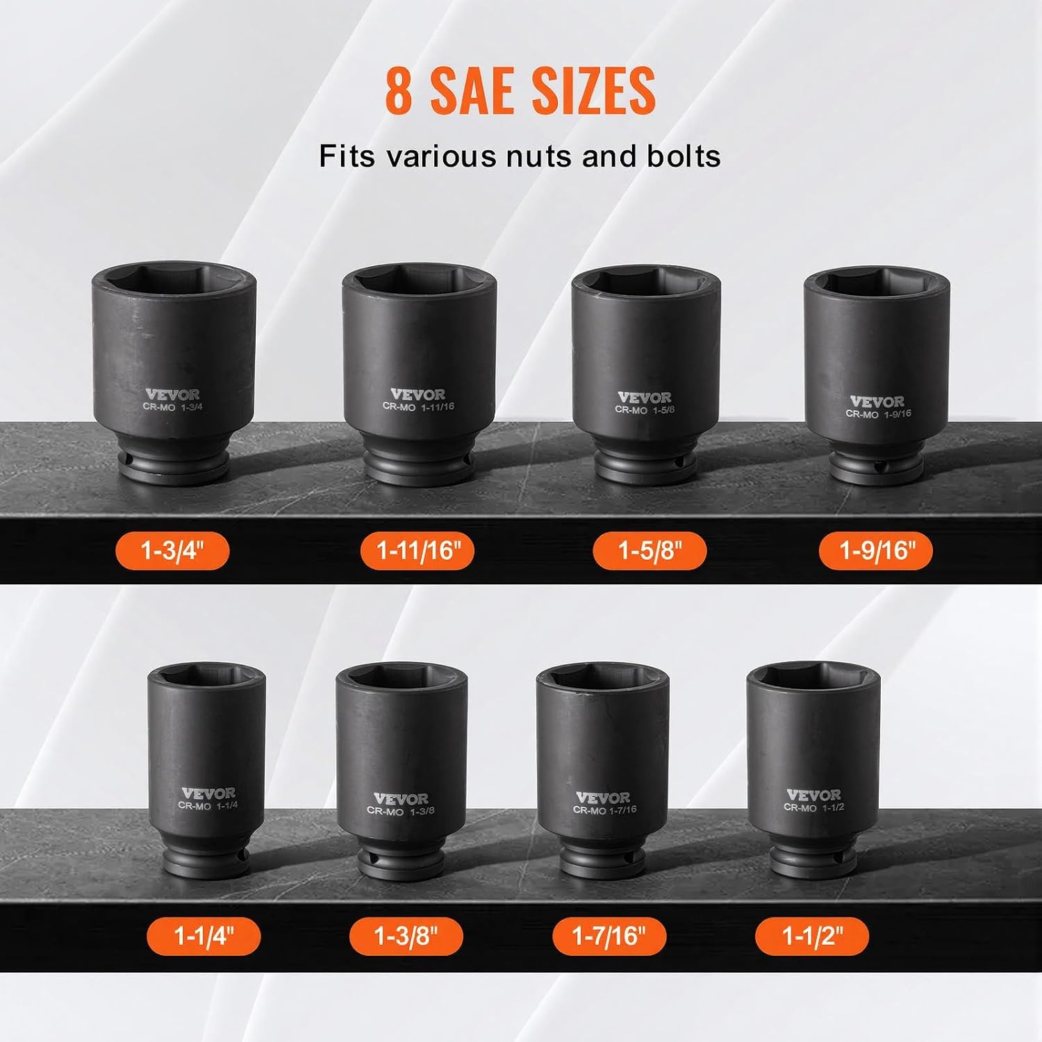 image:imageVEVOR Axle Nut Impact Socket Set 34 Drive Deep 6Point 8Piece SAE Spindle Nut Socket CRMO Heat Treated Large Socket Set with Storage Case for Auto Repair Removing or Installing Axle Nuts12 8PCS CRMO