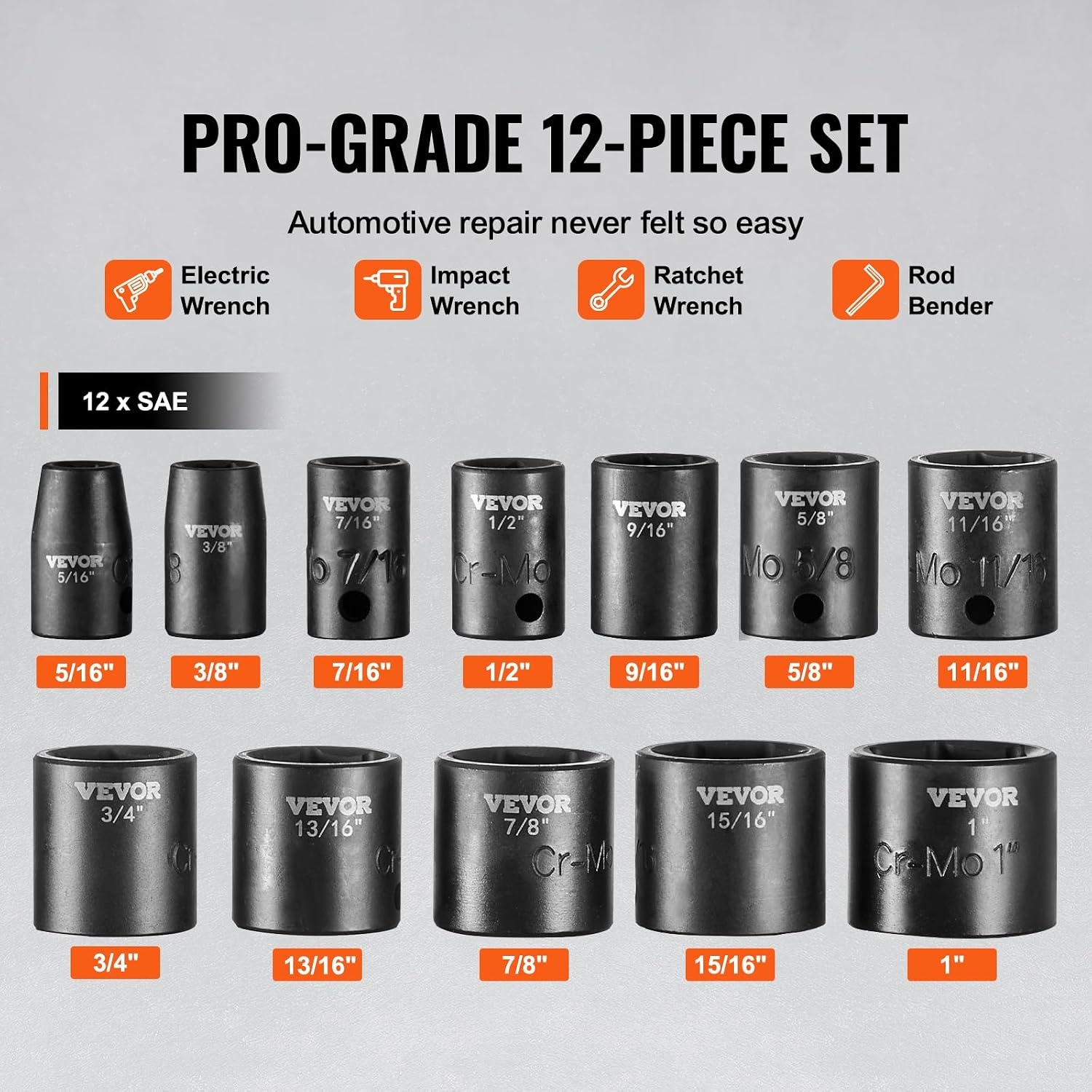 image:imageVEVOR Axle Nut Impact Socket Set 34 Drive Deep 6Point 8Piece SAE Spindle Nut Socket CRMO Heat Treated Large Socket Set with Storage Case for Auto Repair Removing or Installing Axle Nuts38 12PCS CRMO