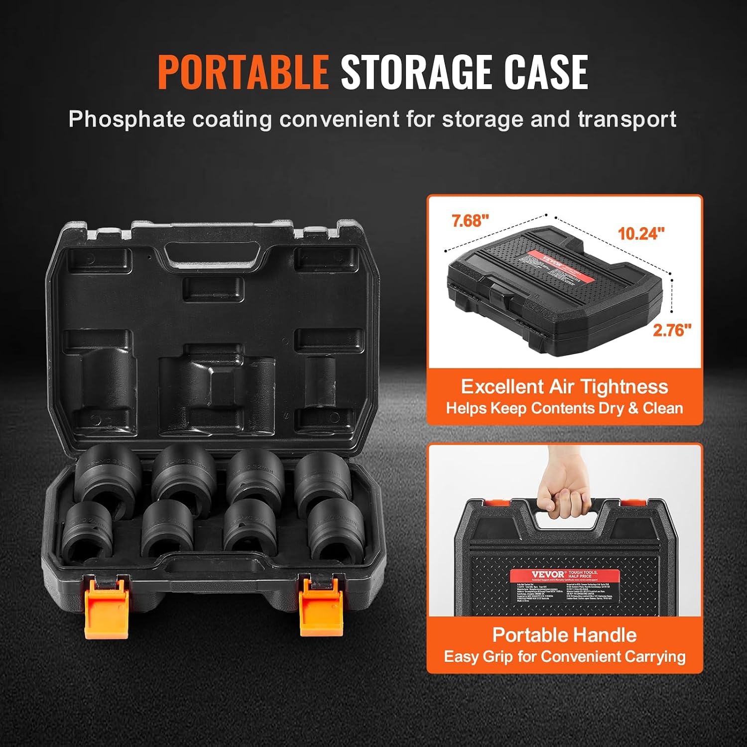 image:imageVEVOR Axle Nut Impact Socket Set 34 Drive Deep 6Point 8Piece SAE Spindle Nut Socket CRMO Heat Treated Large Socket Set with Storage Case for Auto Repair Removing or Installing Axle Nuts34 8PCS Metric CRMO
