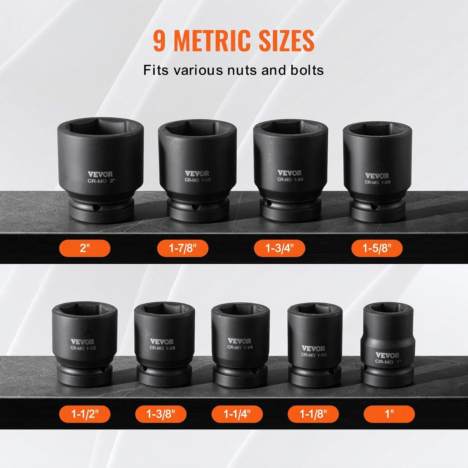 image:imageVEVOR Axle Nut Impact Socket Set 34 Drive Deep 6Point 8Piece SAE Spindle Nut Socket CRMO Heat Treated Large Socket Set with Storage Case for Auto Repair Removing or Installing Axle Nuts1 9PCS CRMO