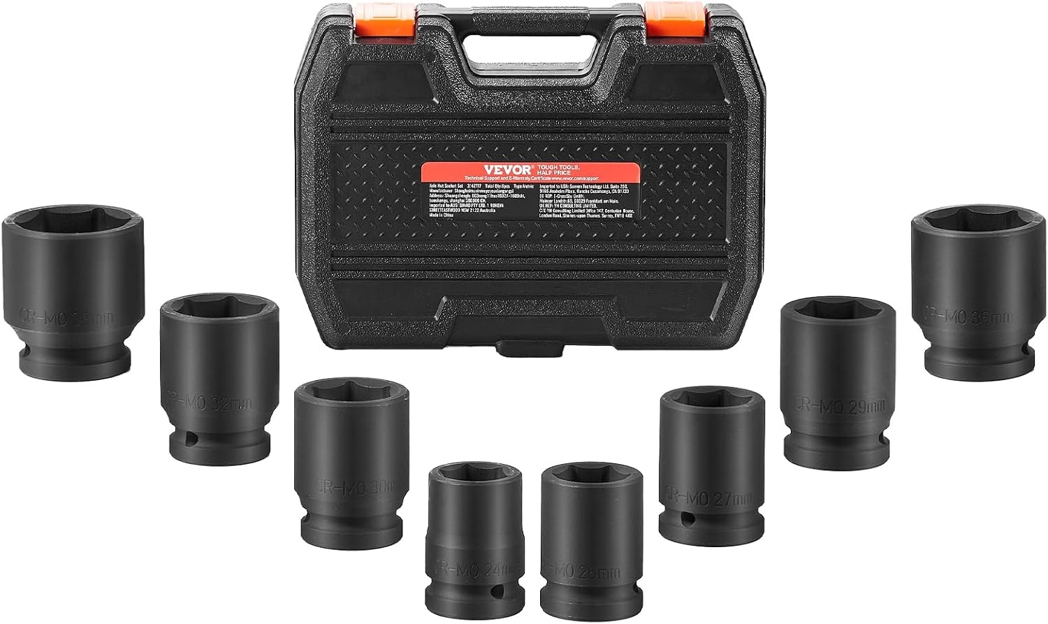 image:imageVEVOR Axle Nut Impact Socket Set 34 Drive Deep 6Point 8Piece SAE Spindle Nut Socket CRMO Heat Treated Large Socket Set with Storage Case for Auto Repair Removing or Installing Axle Nuts34 8PCS Metric CRMO
