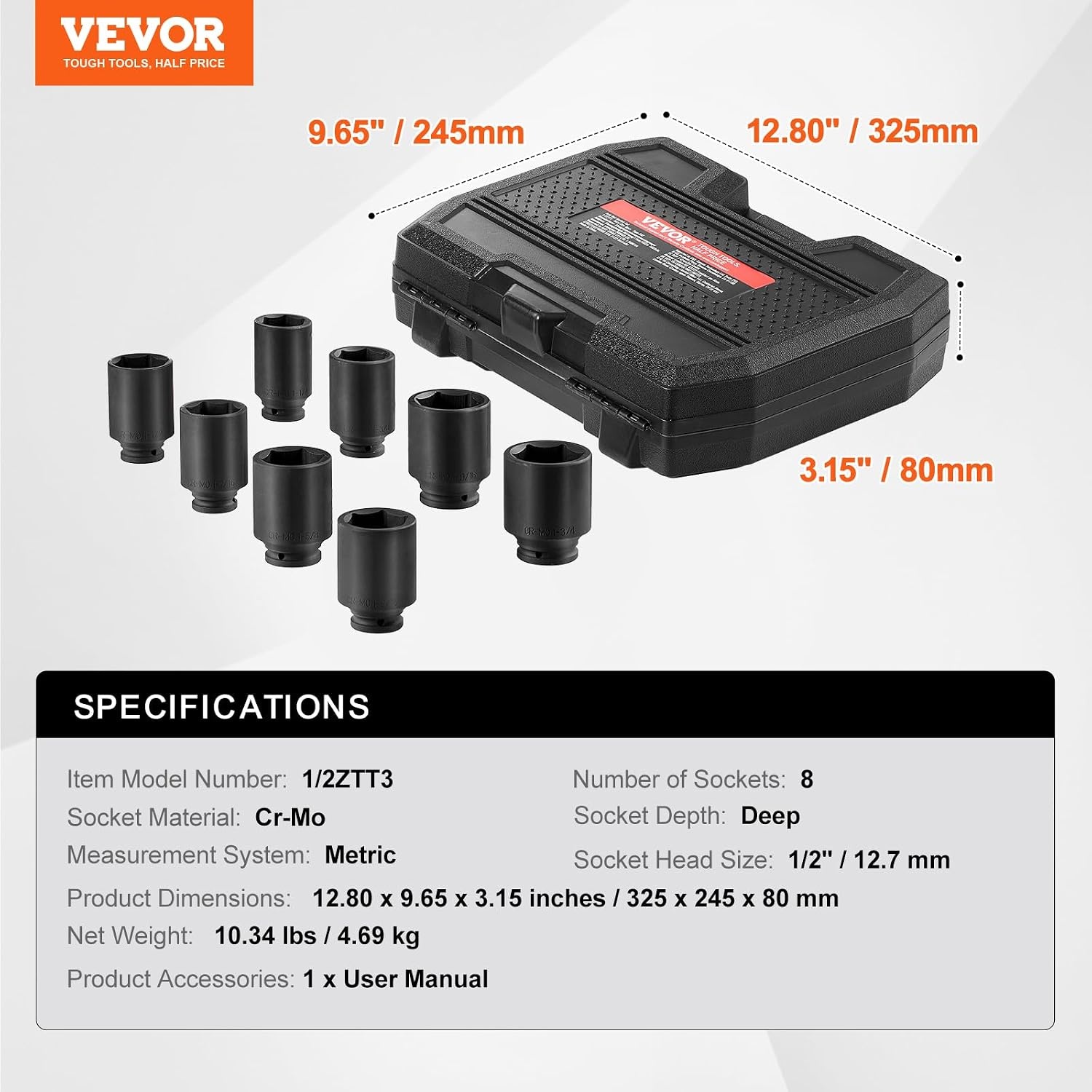 image:imageVEVOR Axle Nut Impact Socket Set 34 Drive Deep 6Point 8Piece SAE Spindle Nut Socket CRMO Heat Treated Large Socket Set with Storage Case for Auto Repair Removing or Installing Axle Nuts12 8PCS 12PT CRMO