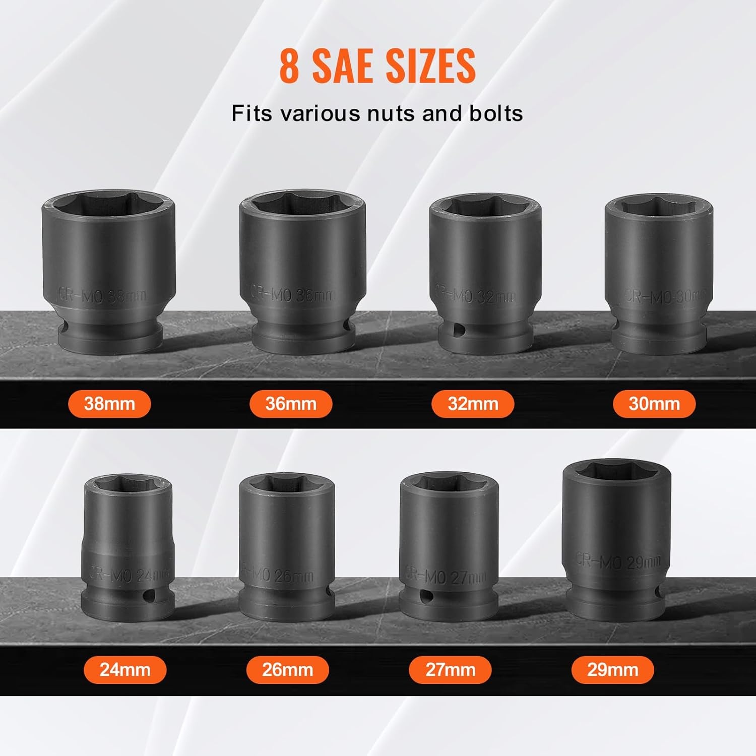 image:imageVEVOR Axle Nut Impact Socket Set 34 Drive Deep 6Point 8Piece SAE Spindle Nut Socket CRMO Heat Treated Large Socket Set with Storage Case for Auto Repair Removing or Installing Axle Nuts34 8PCS Metric CRMO