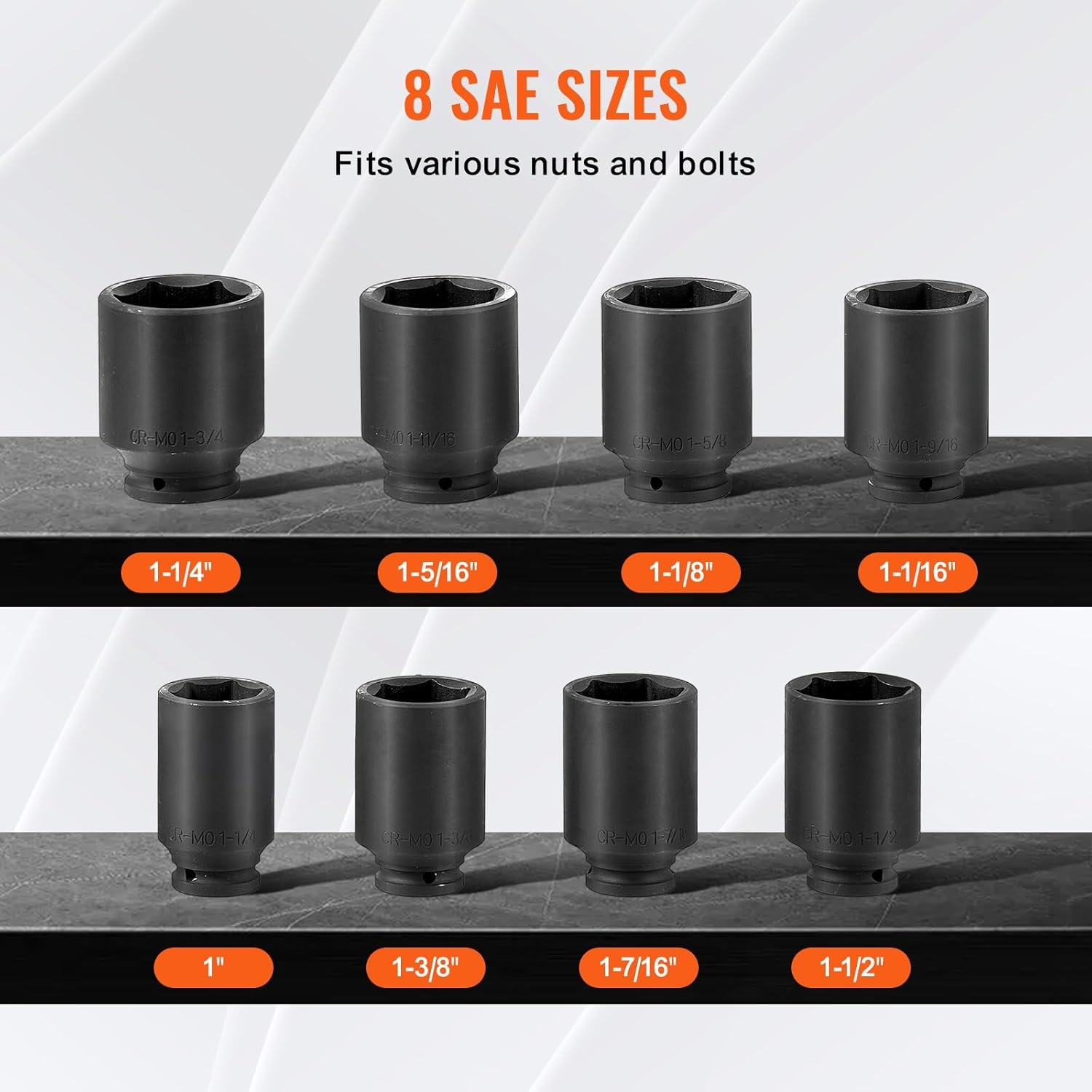 image:imageVEVOR Axle Nut Impact Socket Set 34 Drive Deep 6Point 8Piece SAE Spindle Nut Socket CRMO Heat Treated Large Socket Set with Storage Case for Auto Repair Removing or Installing Axle Nuts34 8PCS SAE CRMO