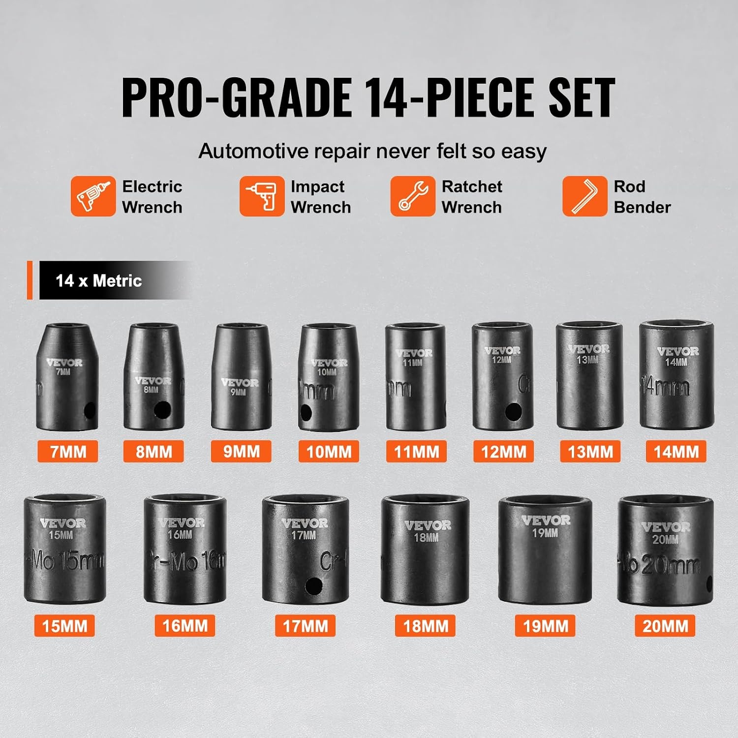 image:imageVEVOR Axle Nut Impact Socket Set 34 Drive Deep 6Point 8Piece SAE Spindle Nut Socket CRMO Heat Treated Large Socket Set with Storage Case for Auto Repair Removing or Installing Axle Nuts38 14PCS CRMO