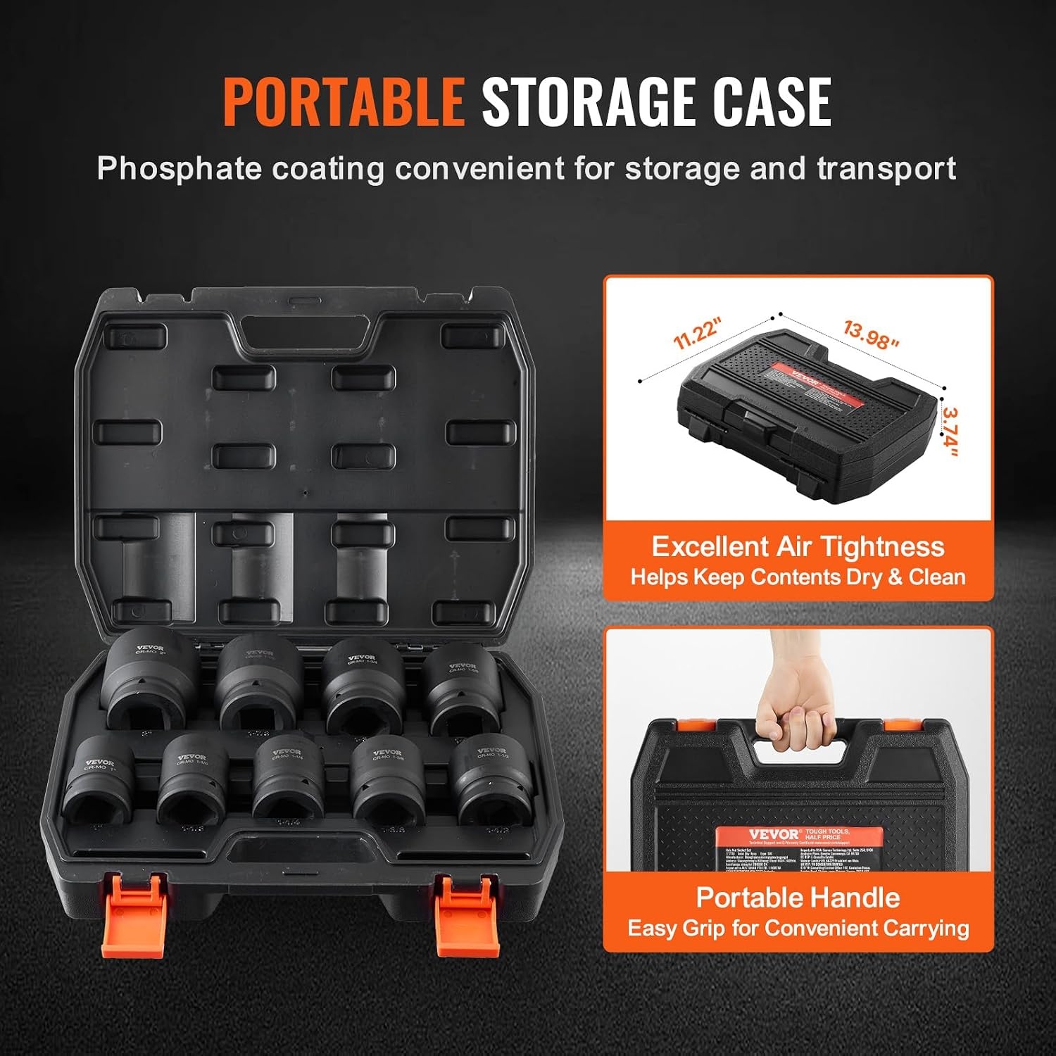 image:imageVEVOR Axle Nut Impact Socket Set 34 Drive Deep 6Point 8Piece SAE Spindle Nut Socket CRMO Heat Treated Large Socket Set with Storage Case for Auto Repair Removing or Installing Axle Nuts1 9PCS CRMO