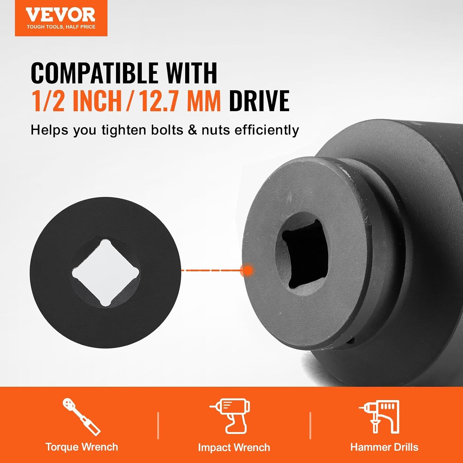 image:imageVEVOR Axle Nut Impact Socket Set 34 Drive Deep 6Point 8Piece SAE Spindle Nut Socket CRMO Heat Treated Large Socket Set with Storage Case for Auto Repair Removing or Installing Axle Nuts12 4PCS CRMO