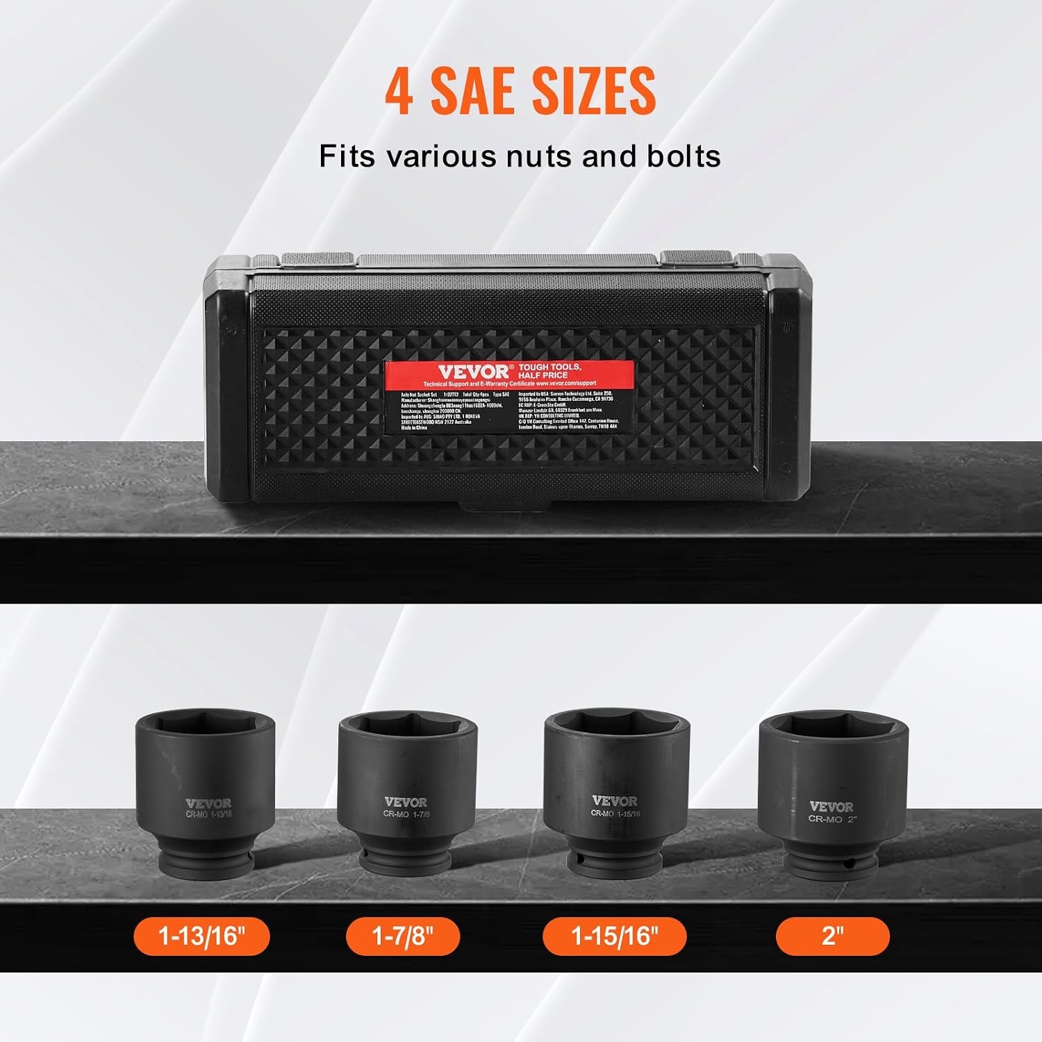 image:imageVEVOR Axle Nut Impact Socket Set 34 Drive Deep 6Point 8Piece SAE Spindle Nut Socket CRMO Heat Treated Large Socket Set with Storage Case for Auto Repair Removing or Installing Axle Nuts12 4PCS CRMO