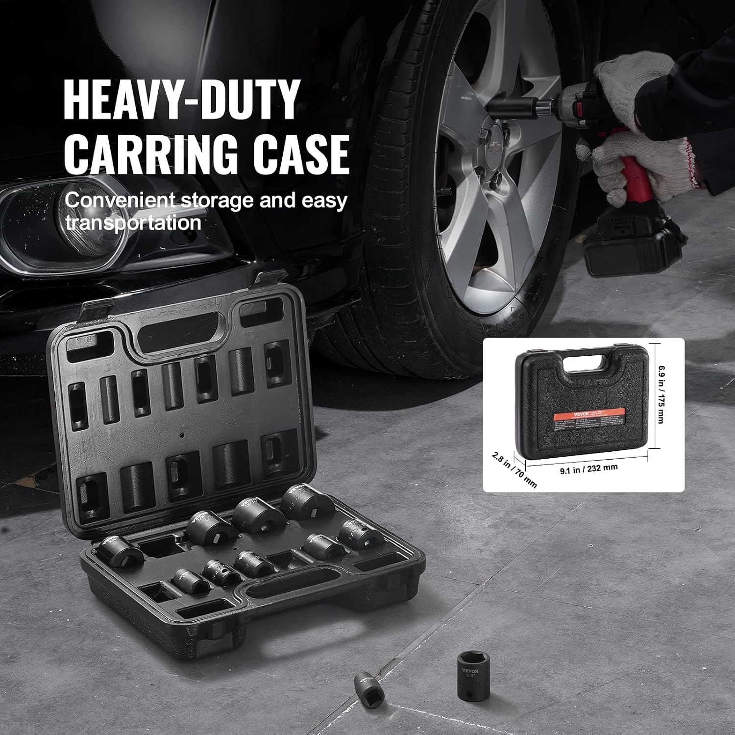 image:imageVEVOR Axle Nut Impact Socket Set 34 Drive Deep 6Point 8Piece SAE Spindle Nut Socket CRMO Heat Treated Large Socket Set with Storage Case for Auto Repair Removing or Installing Axle Nuts38 12PCS CRMO