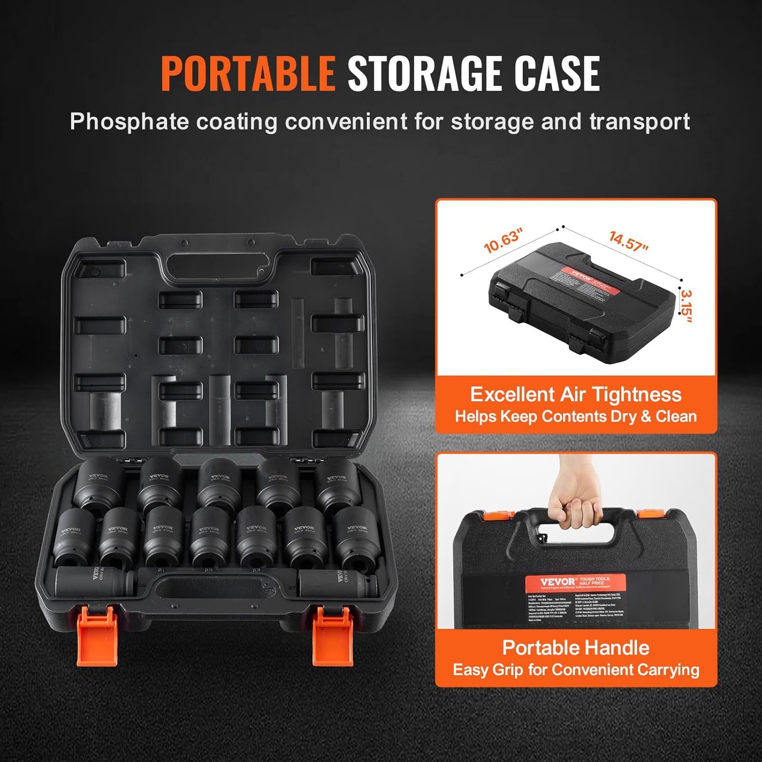 image:imageVEVOR Axle Nut Impact Socket Set 34 Drive Deep 6Point 8Piece SAE Spindle Nut Socket CRMO Heat Treated Large Socket Set with Storage Case for Auto Repair Removing or Installing Axle Nuts12 14PCS CRMO